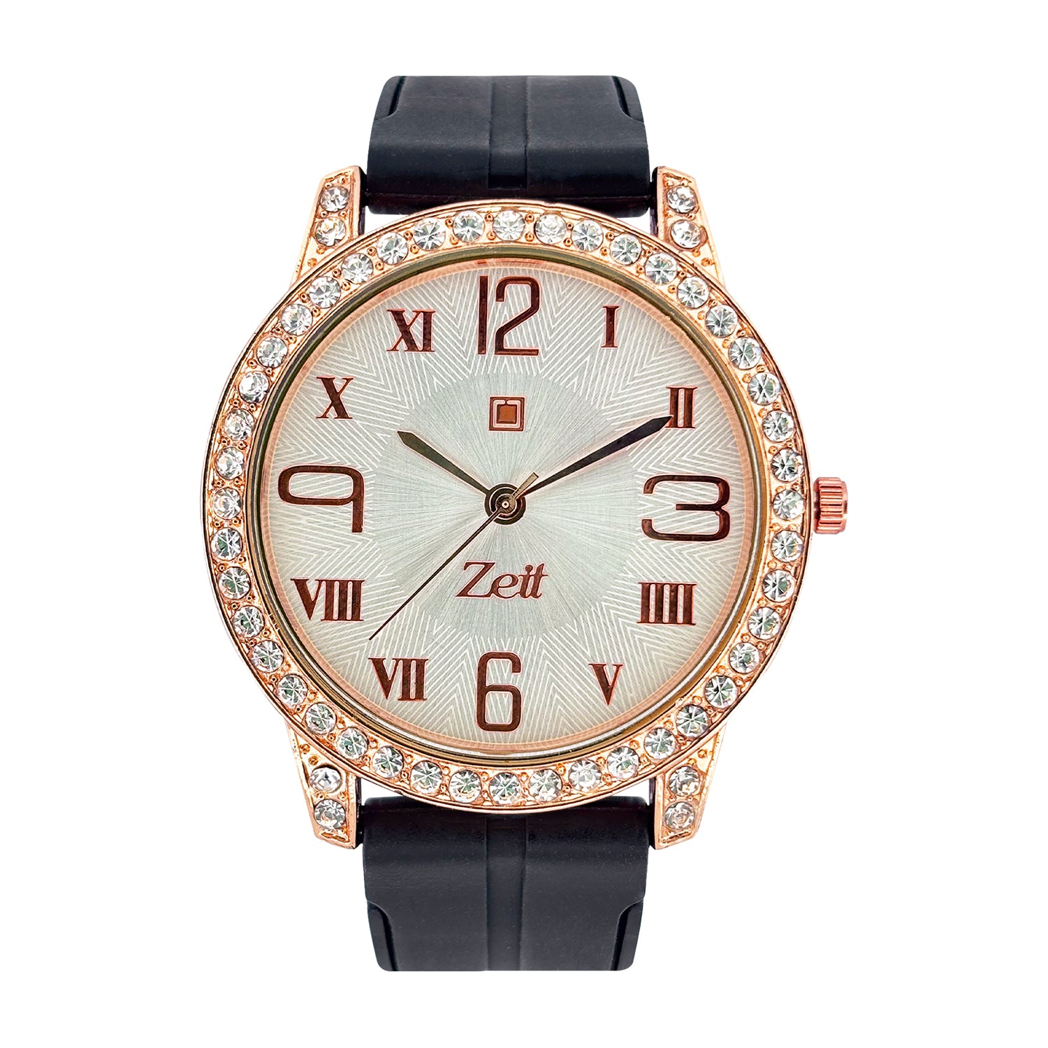 Reloj Zeit Analogo para Dama con Correa de Silicon y Pedreria en Bisel