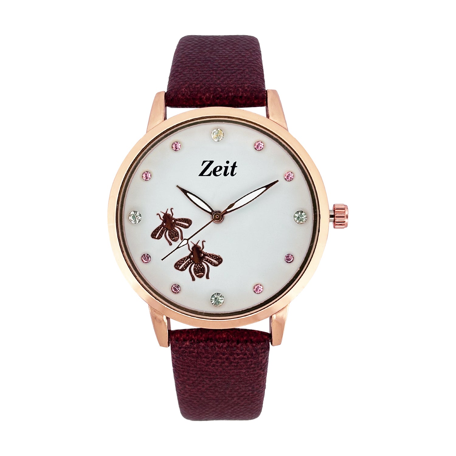 Reloj Zeit Analogo Para Dama Correa de Tactopiel y Caratula con Abejas