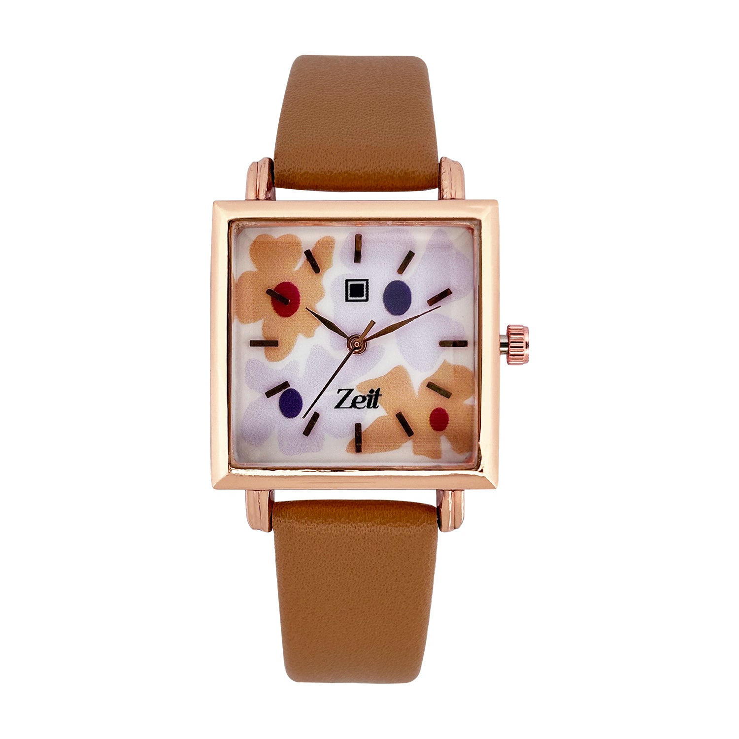 Reloj Zeit Analogo para Dama con Correa de Tacto Piel y Caratula con Flores