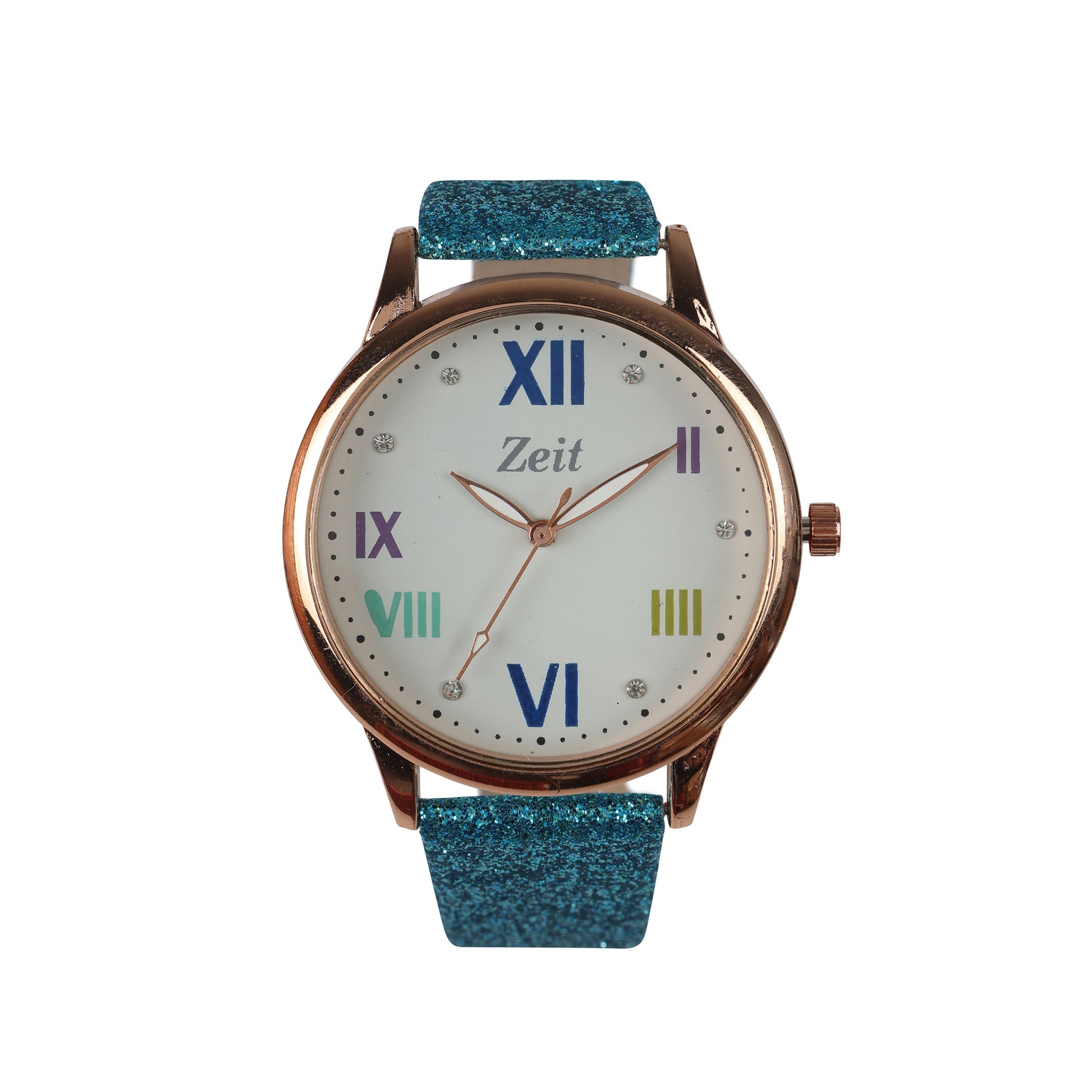 Reloj Zeit Análogo para Dama con Correa de Tacto Piel y Textura Glitter