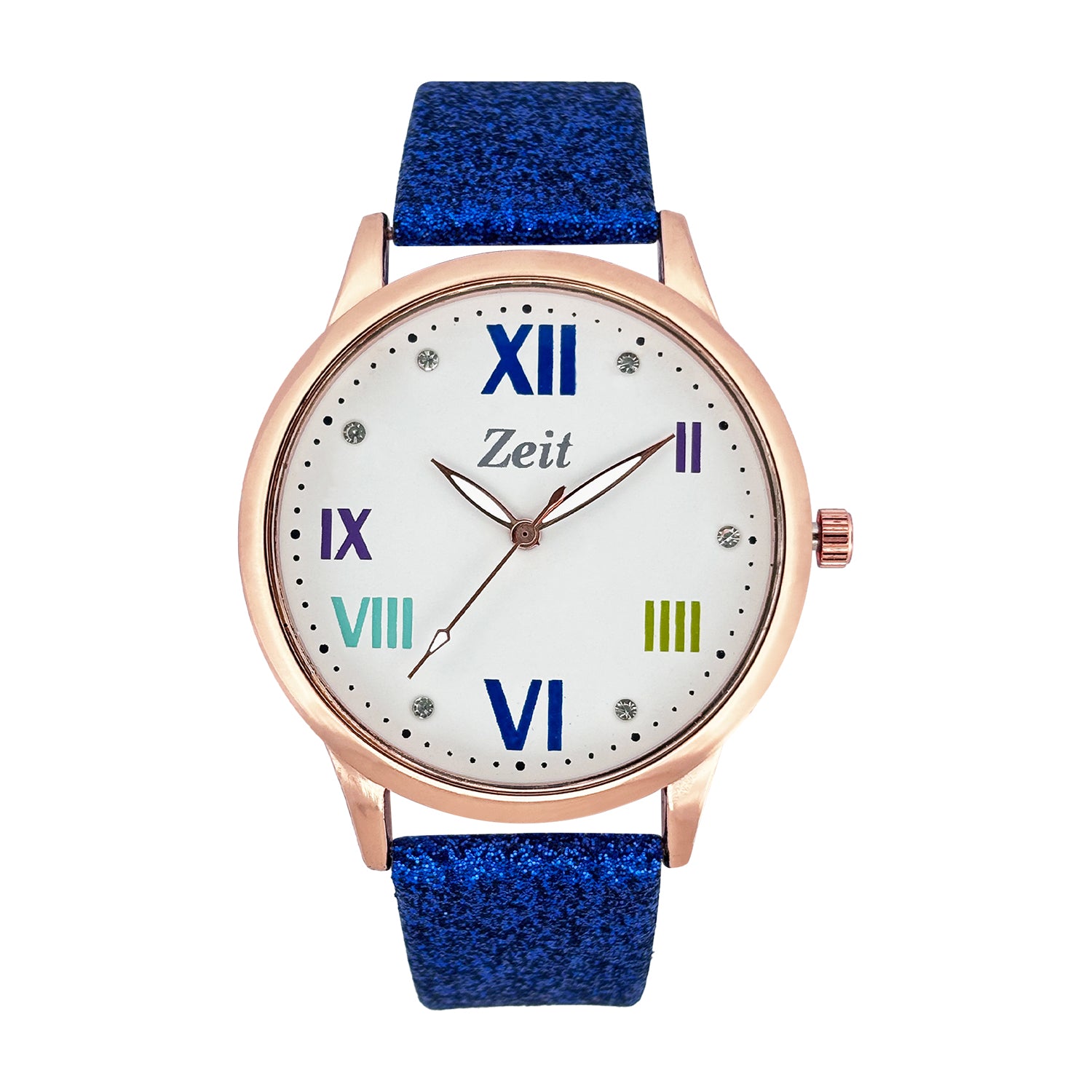 Reloj Zeit Análogo para Dama con Correa de Tacto Piel y Textura Glitter