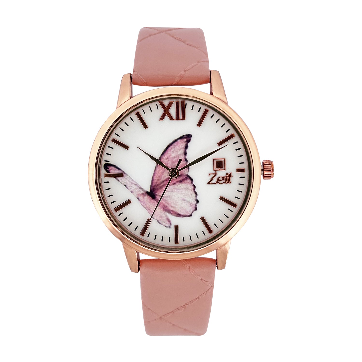 Reloj Zeit Análogo para Dama con Correa de Tacto Piel y Carátula con Mariposa