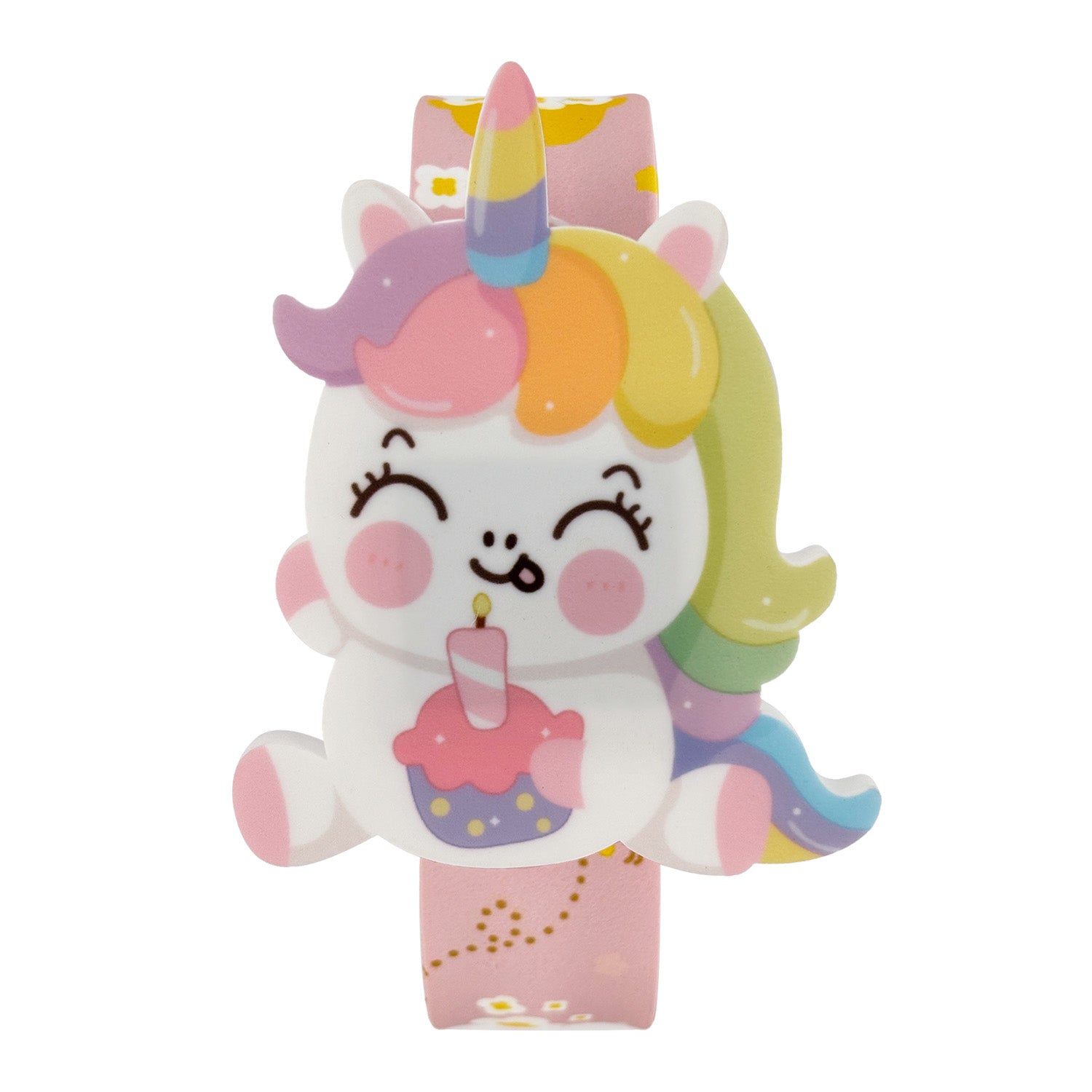 Reloj Zeit Digital Infantil con Correa Tipo Pulsera de Silicón Color Rosa y Figura de Unicornio con Cupcake