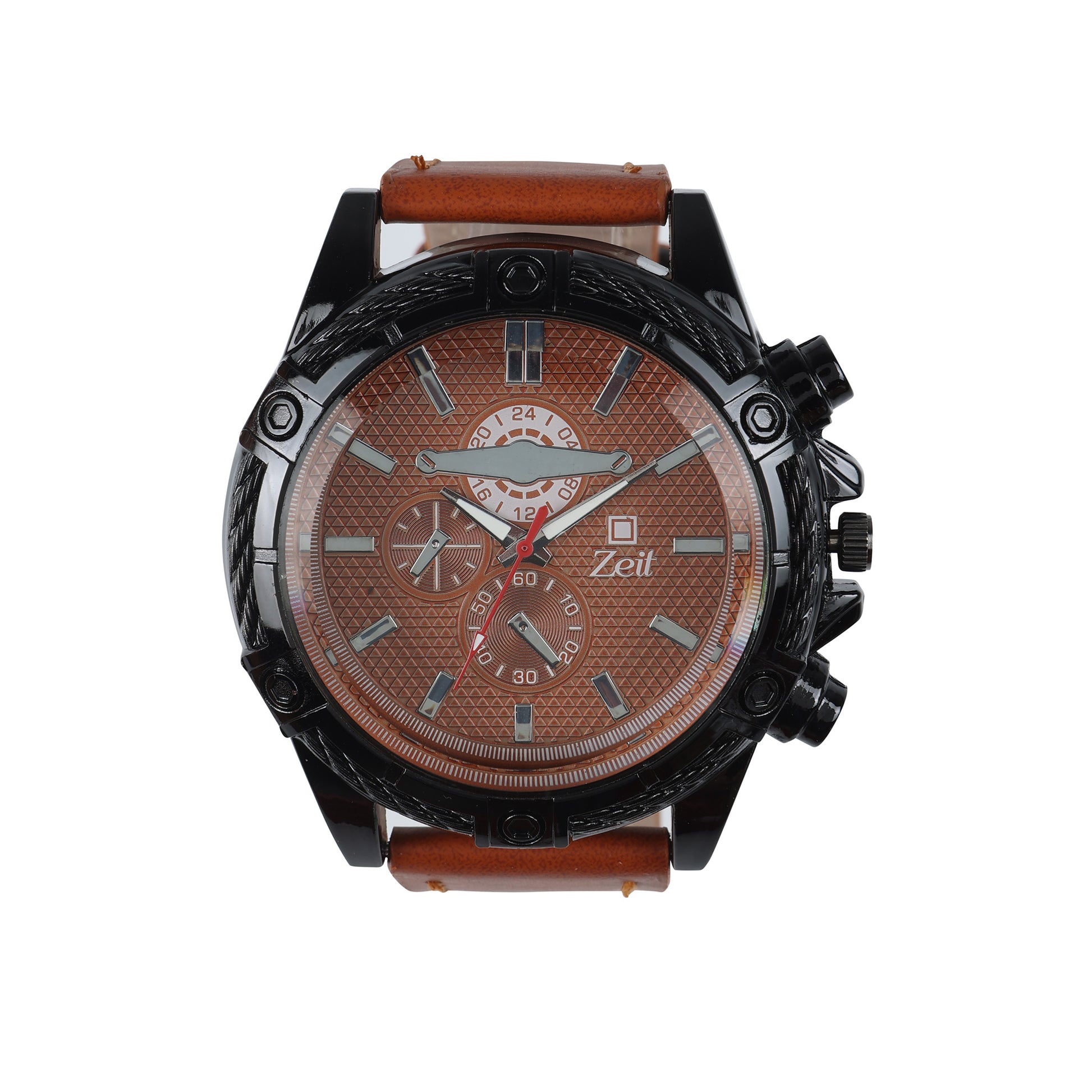 Reloj Zeit Caballero Analogo Casual Correa De Tactopiel con Simuladores en Caratula