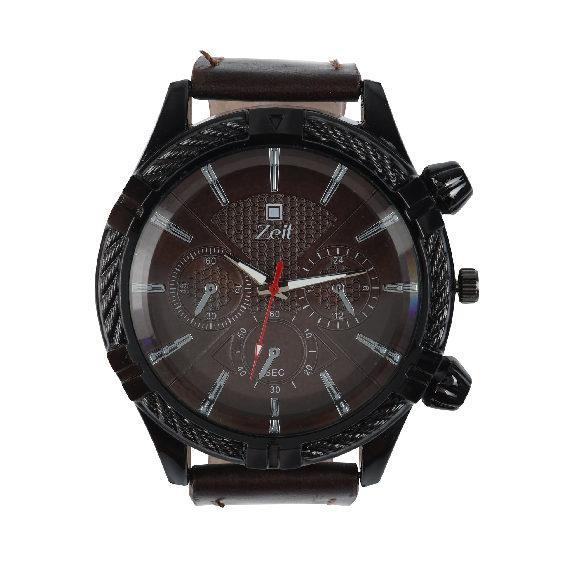 Reloj Zeit Caballero Analogo Casual Correa De Tactopiel con Simuladores en Caratula