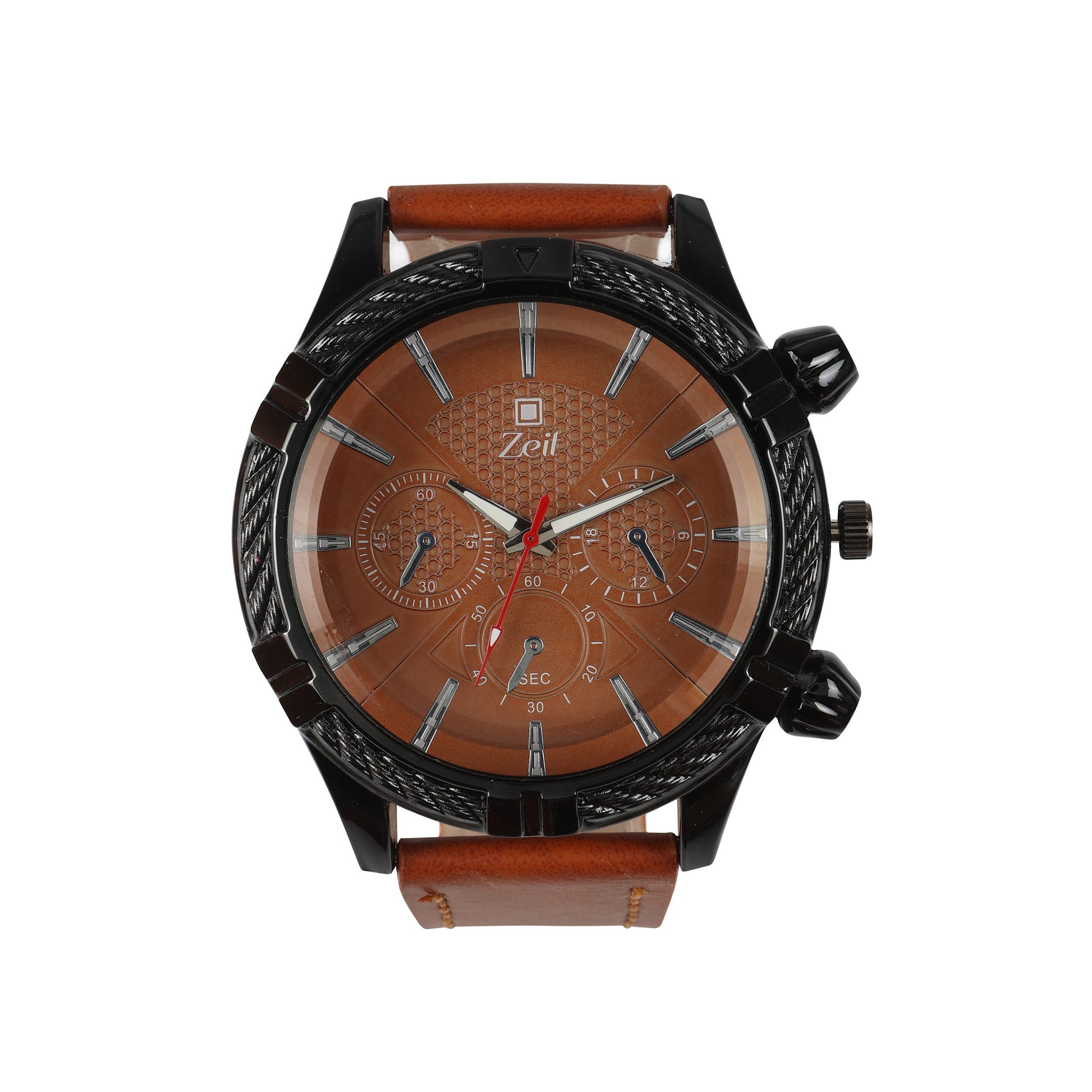 Reloj Zeit Caballero Analogo Casual Correa De Tactopiel con Simuladores en Caratula