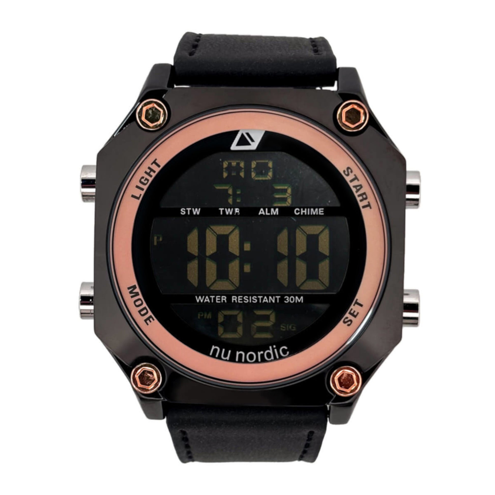 Reloj Nu Nordic Digital con Correa de Tactopiel Negro Caja Bronce