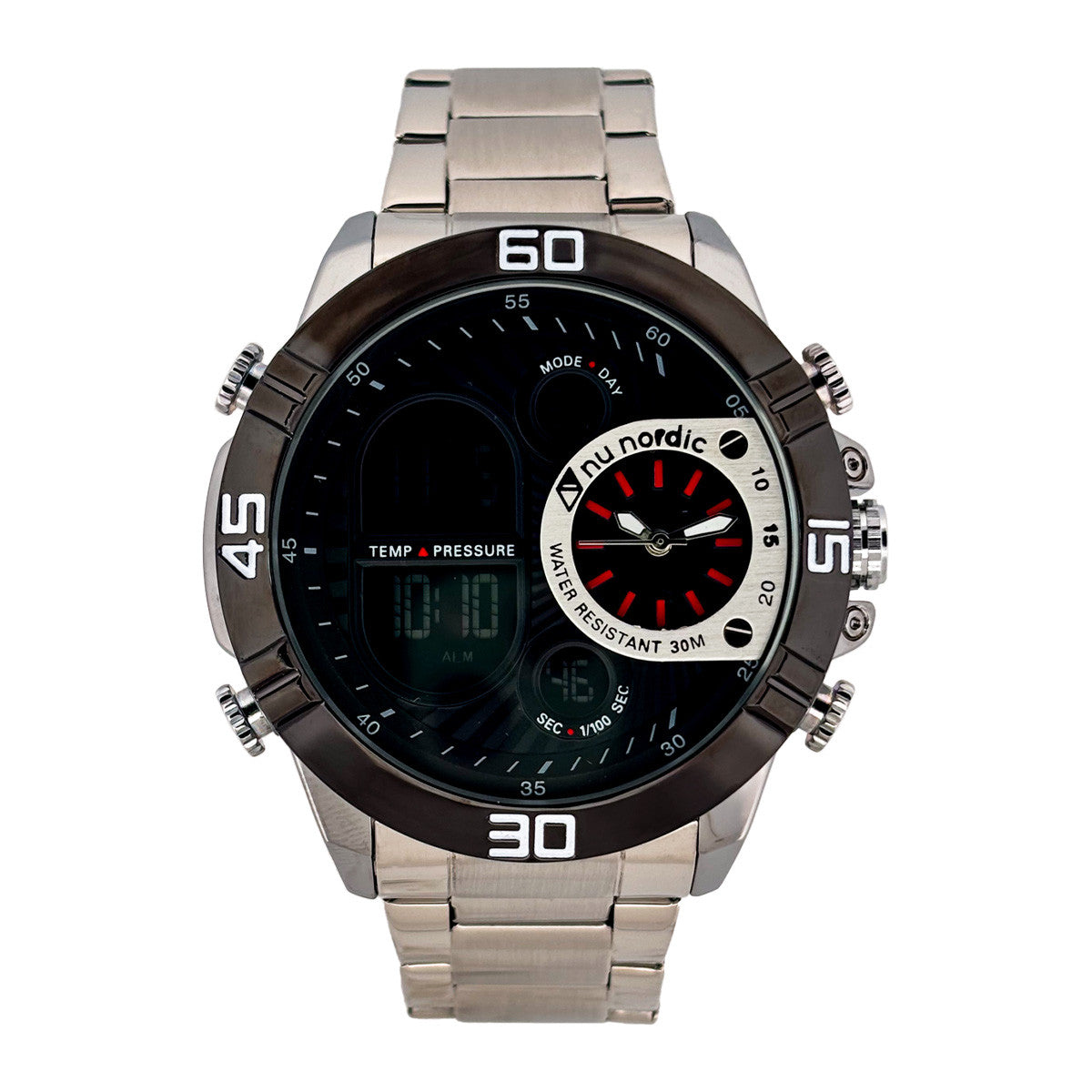 Reloj Nu Nordic Digital con Correa de Metal con Simuladores en Caratula Plateado