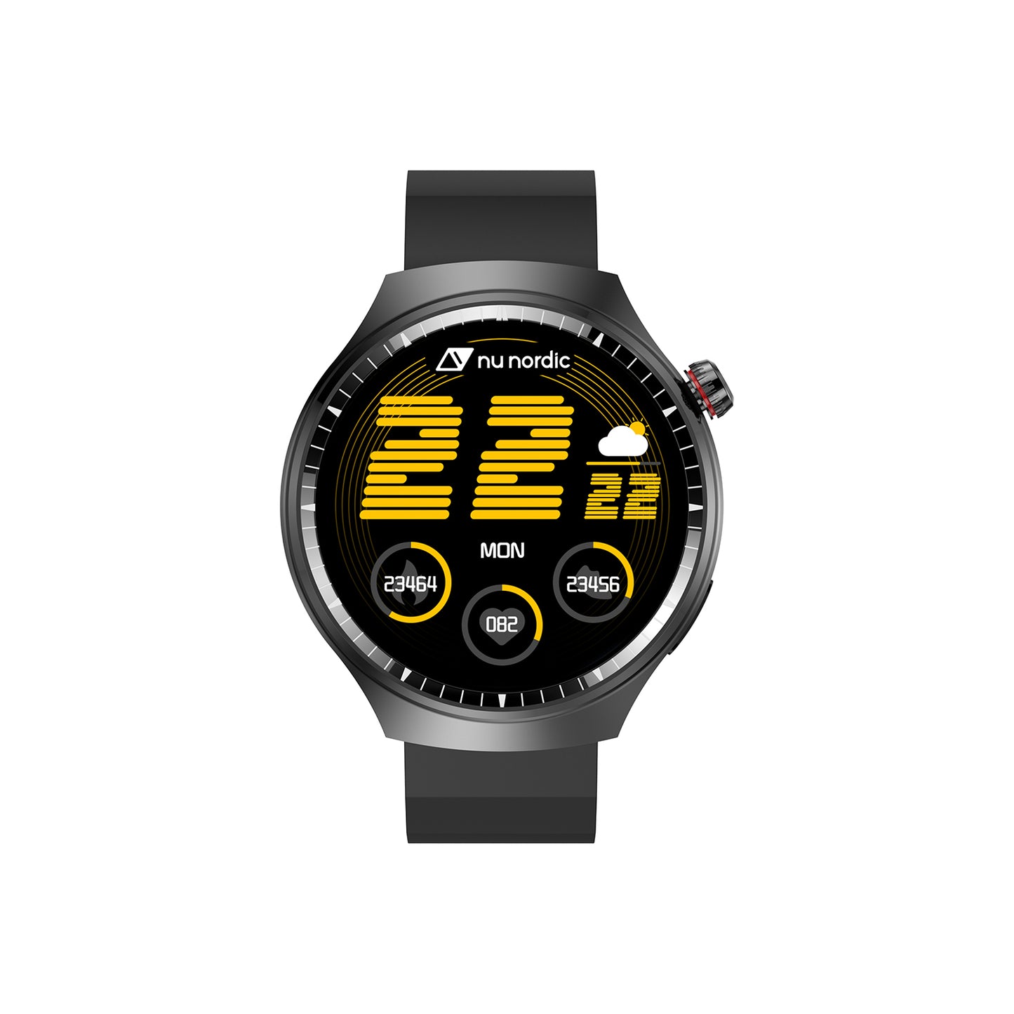 Smartwatch Nu Nordic Deportivo Para Caballero Case Negro Metálico con Correa de Silicón y Carga Inalámbrica
