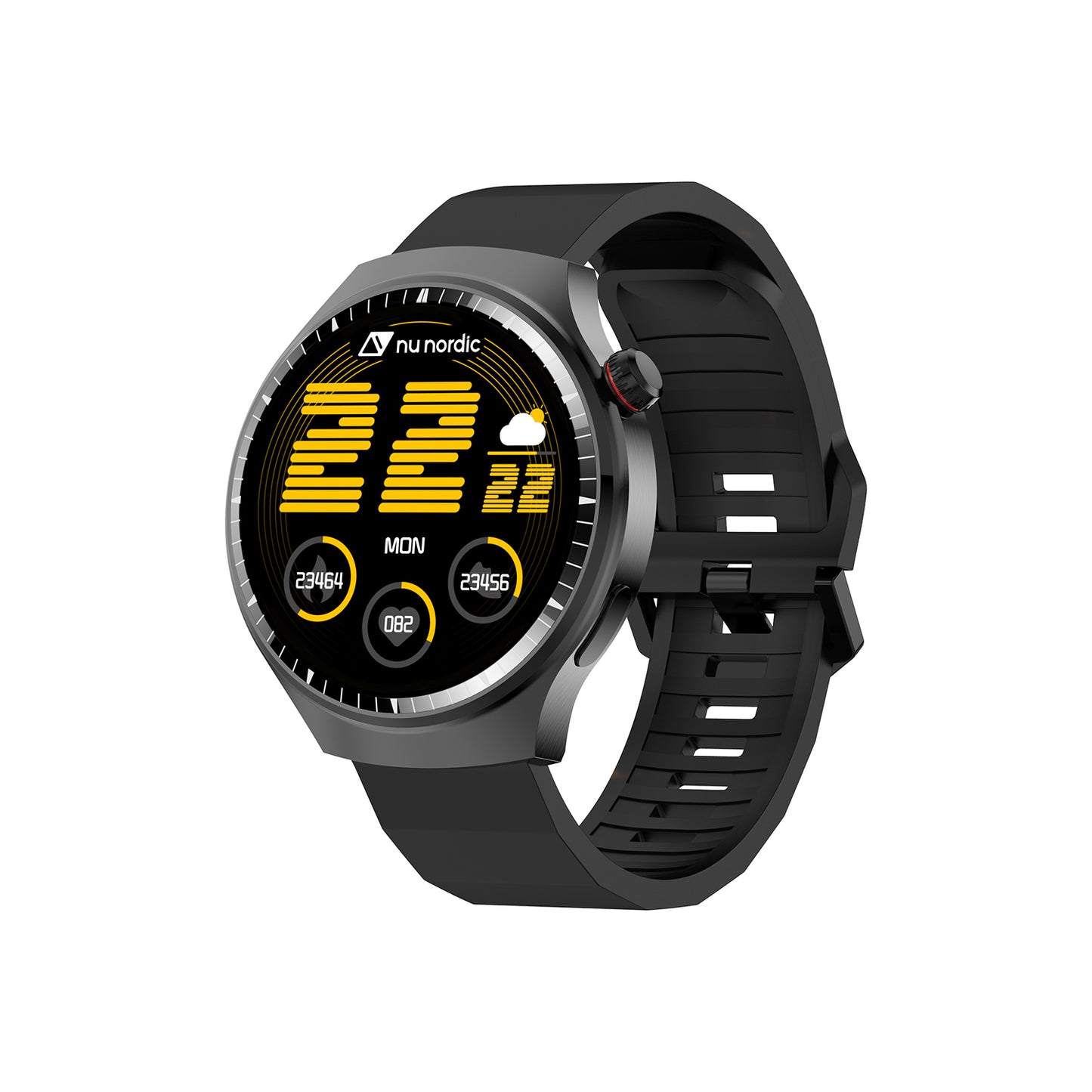 Smartwatch Nu Nordic Deportivo Para Caballero Case Negro Metálico con Correa de Silicón y Carga Inalámbrica