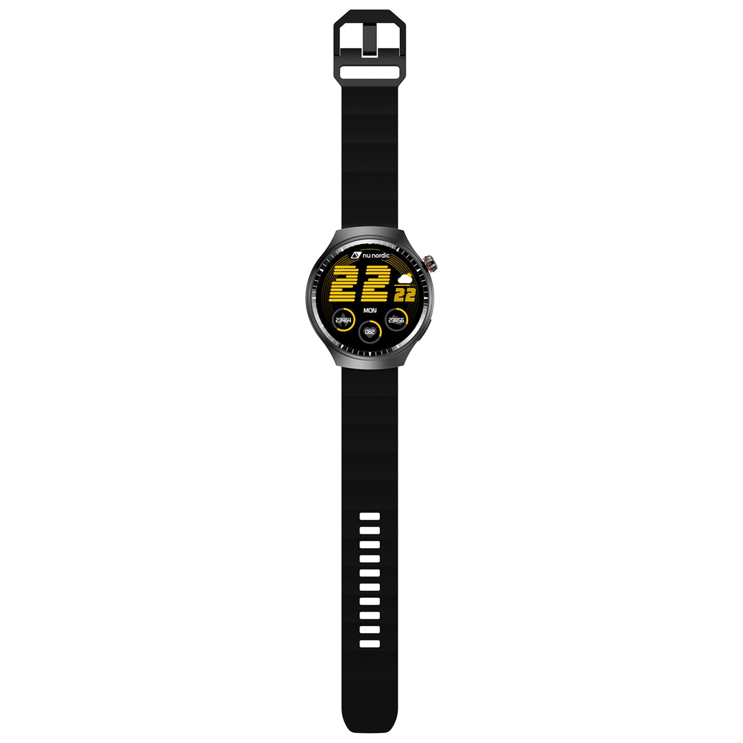 Smartwatch Nu Nordic Deportivo Para Caballero Case Negro Metálico con Correa de Silicón y Carga Inalámbrica