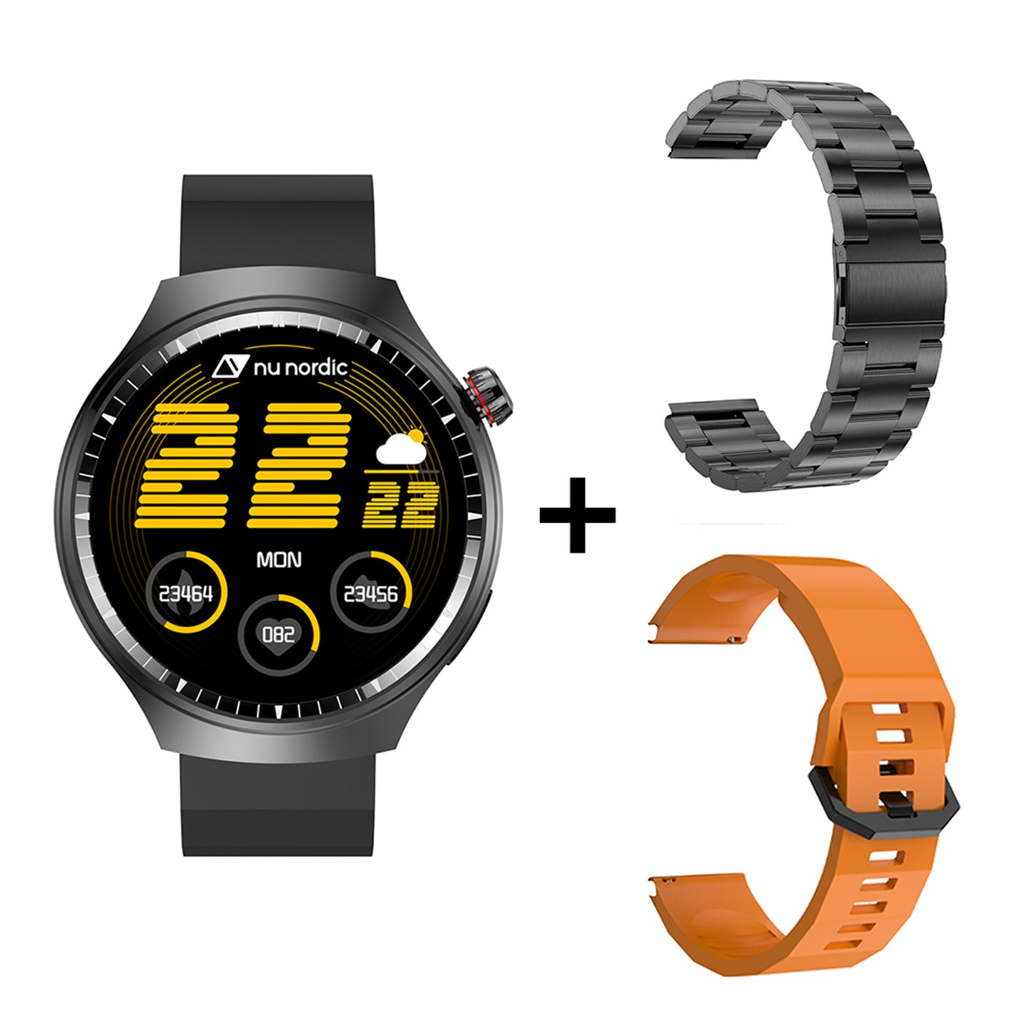 Smartwatch Nu Nordic Deportivo Para Caballero Case Negro Metálico con Correa de Silicón y Carga Inalámbrica