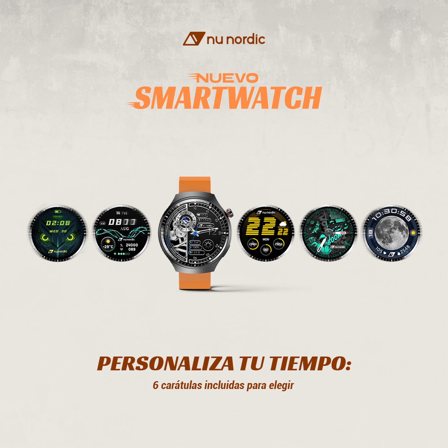 Smartwatch Nu Nordic Deportivo Para Caballero Case Negro Metálico con Correa de Silicón y Carga Inalámbrica