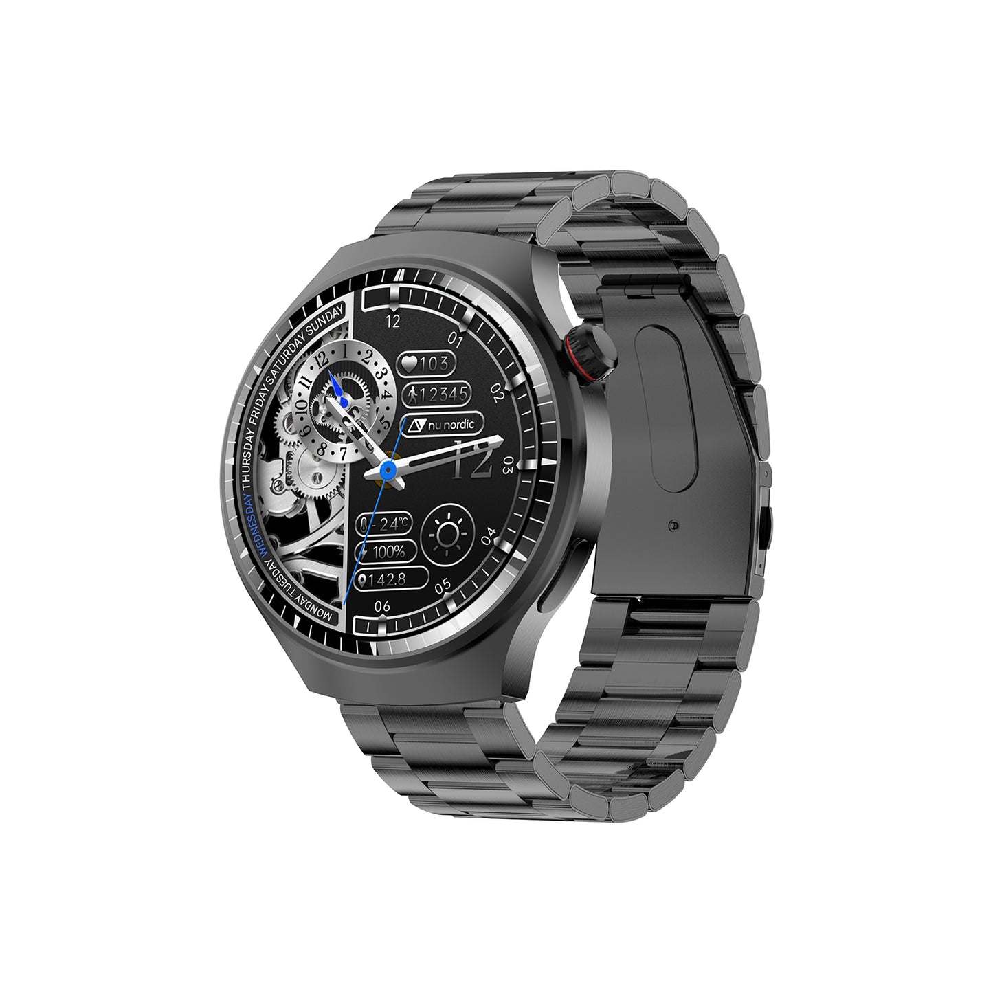 Smartwatch Nu Nordic Deportivo Para Caballero Case Negro Metálico con Correa de Silicón y Carga Inalámbrica