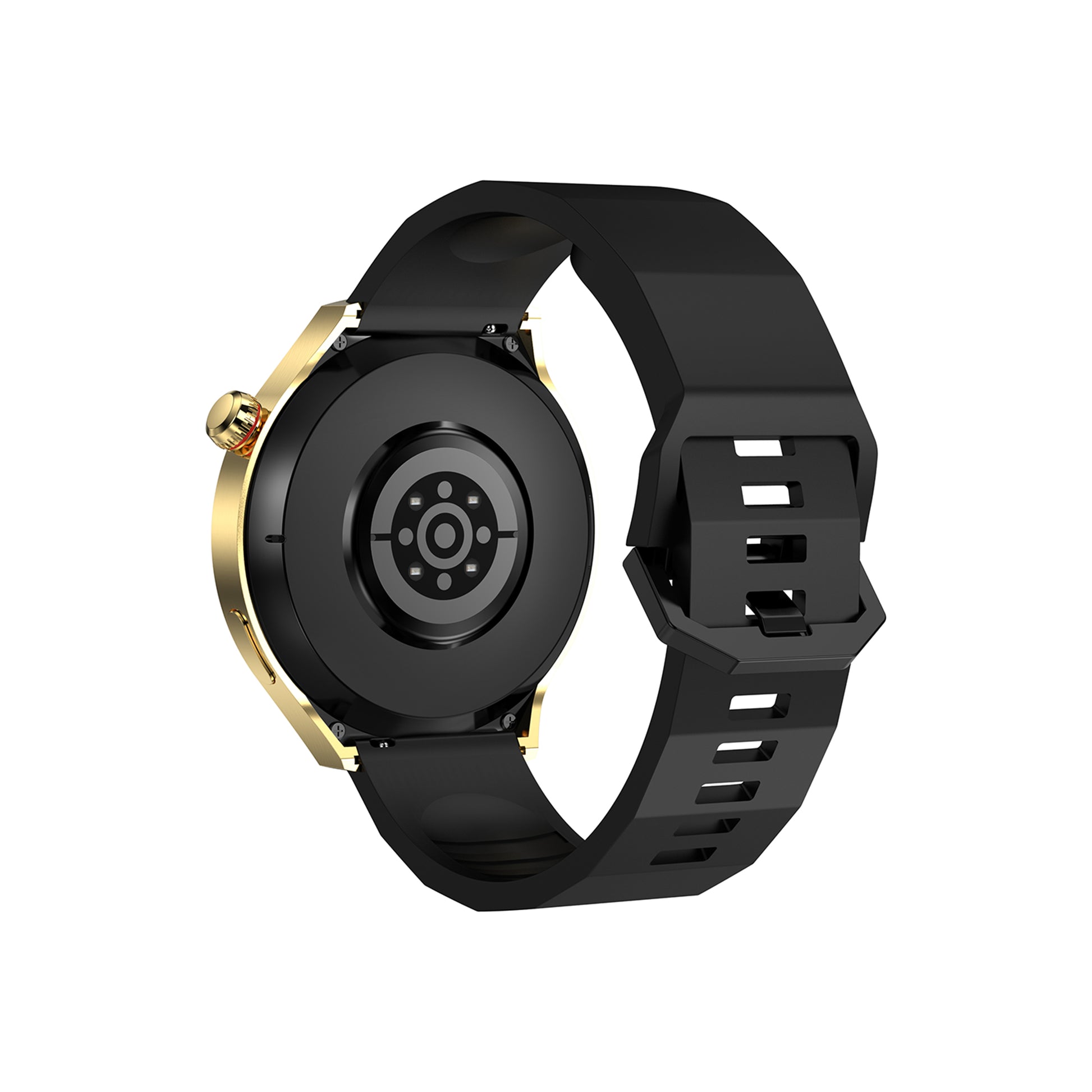 Smartwatch Nu Nordic Deportivo Para Caballero Case Dorado con Correa de Silicón Naranja y Carga Inalámbrica