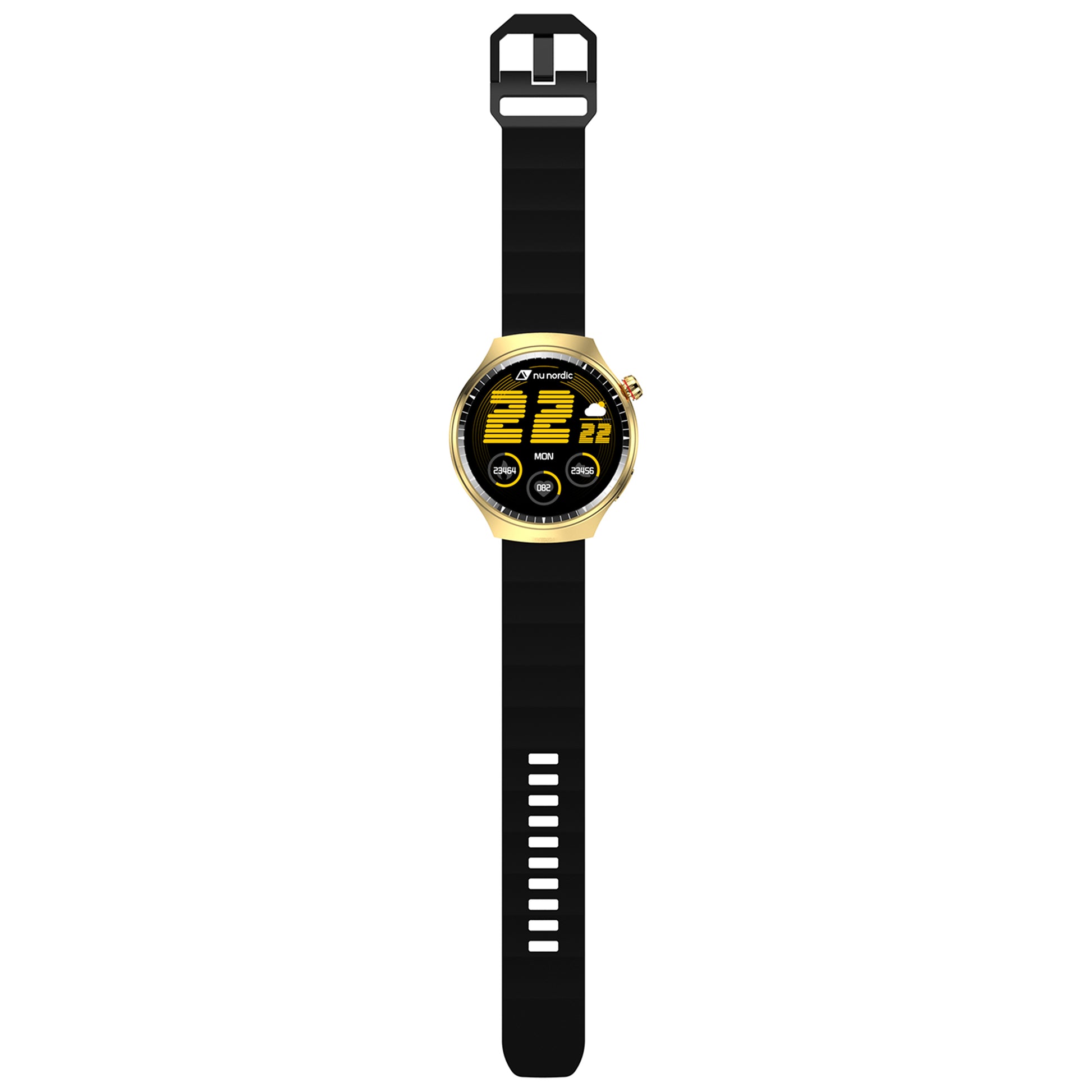 Smartwatch Nu Nordic Deportivo Para Caballero Case Dorado con Correa de Silicón Naranja y Carga Inalámbrica