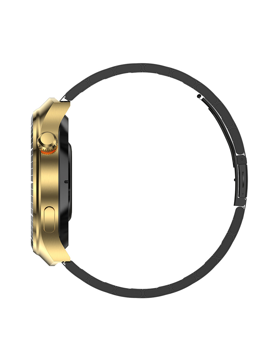 Smartwatch Nu Nordic Deportivo Para Caballero Case Dorado con Correa de Silicón Naranja y Carga Inalámbrica