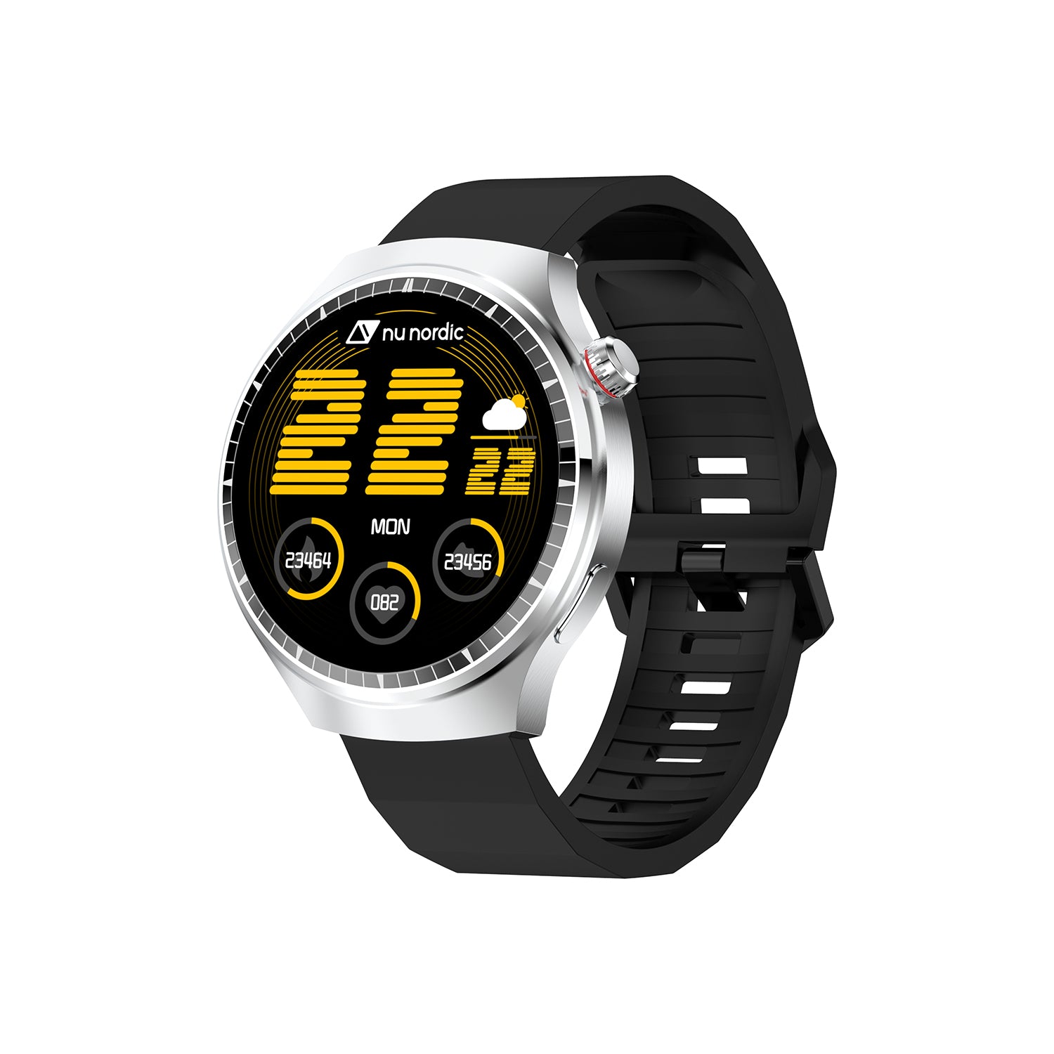 Smartwatch Nu Nordic Deportivo Para Caballero Case Plateado con Correa de Acero Inoxidable y Carga Inalámbrica