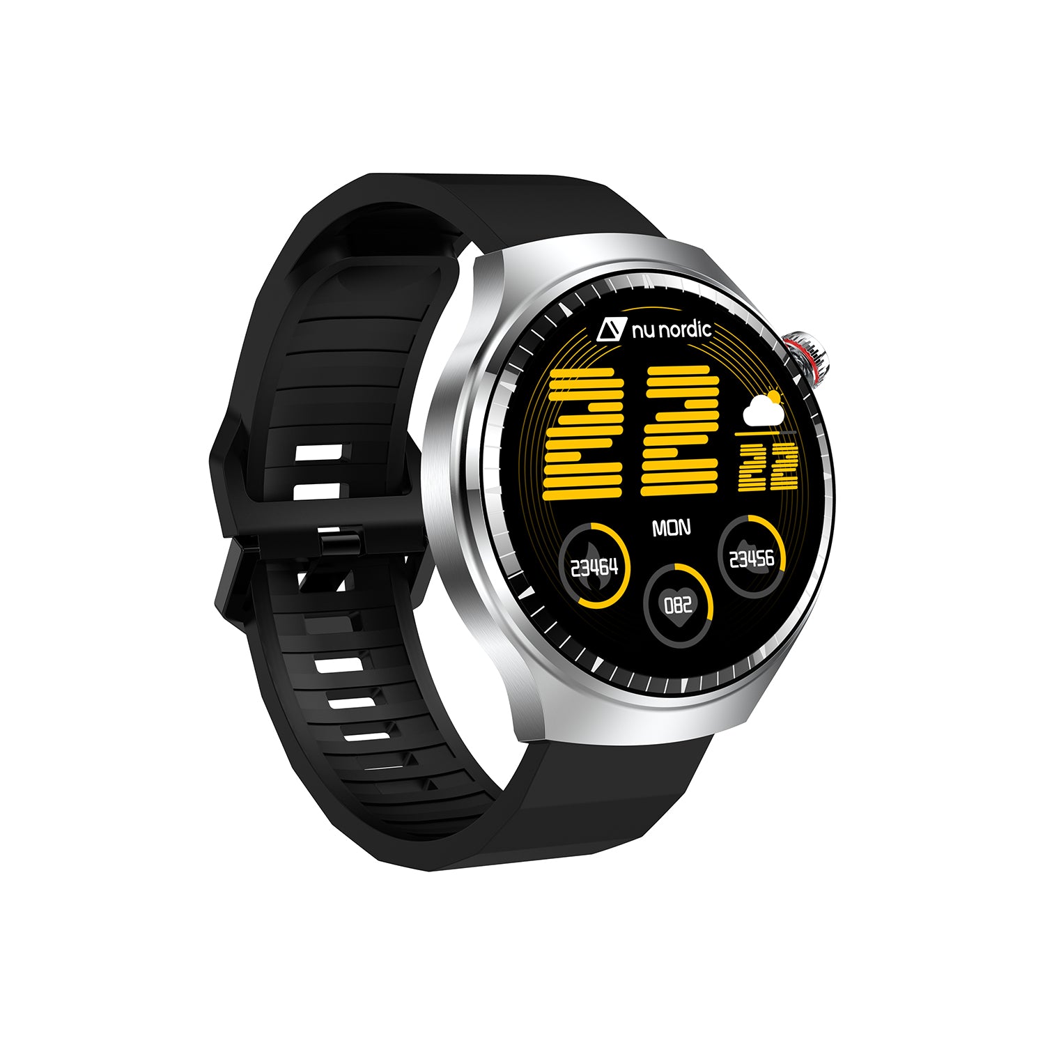 Smartwatch Nu Nordic Deportivo Para Caballero Case Plateado con Correa de Acero Inoxidable y Carga Inalámbrica