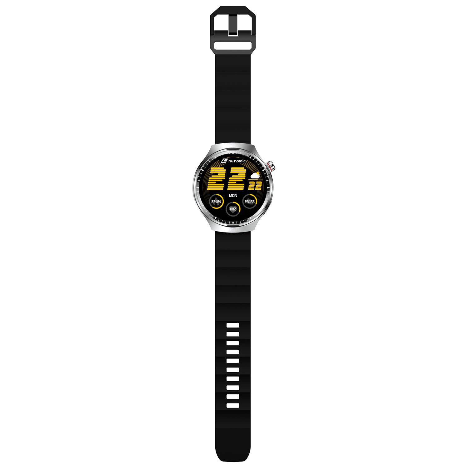 Smartwatch Nu Nordic Deportivo Para Caballero Case Plateado con Correa de Acero Inoxidable y Carga Inalámbrica
