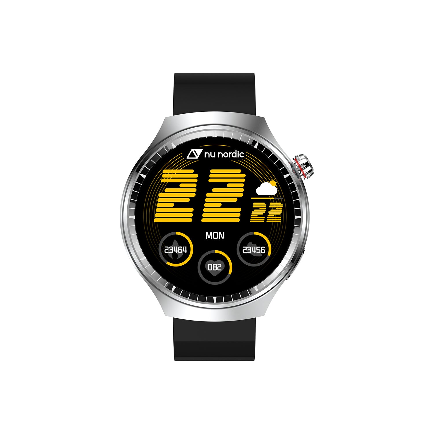 Smartwatch Nu Nordic Deportivo Para Caballero Case Plateado con Correa de Acero Inoxidable y Carga Inalámbrica