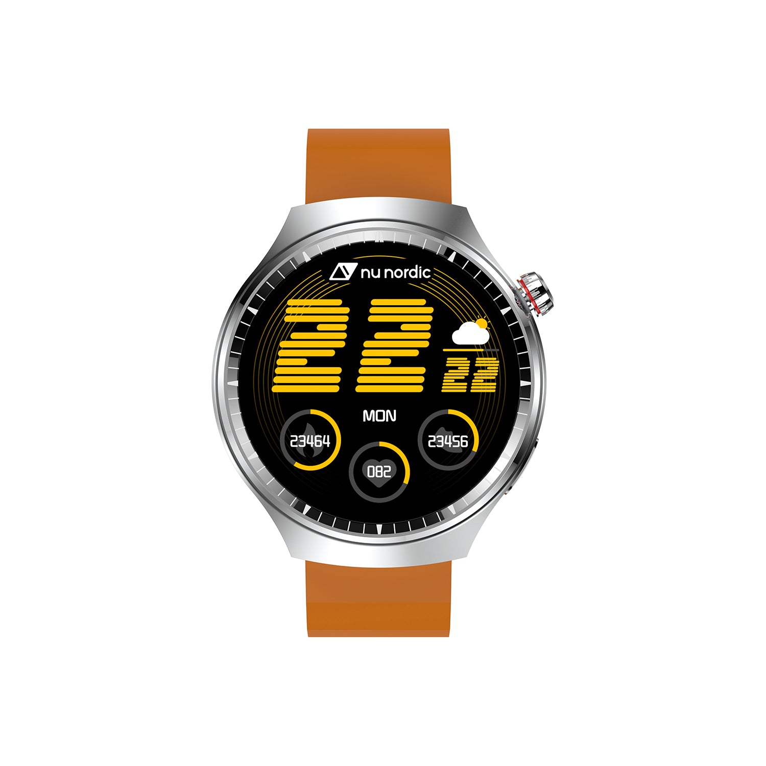 Smartwatch Nu Nordic Deportivo Para Caballero Case Plateado con Correa de Acero Inoxidable y Carga Inalámbrica
