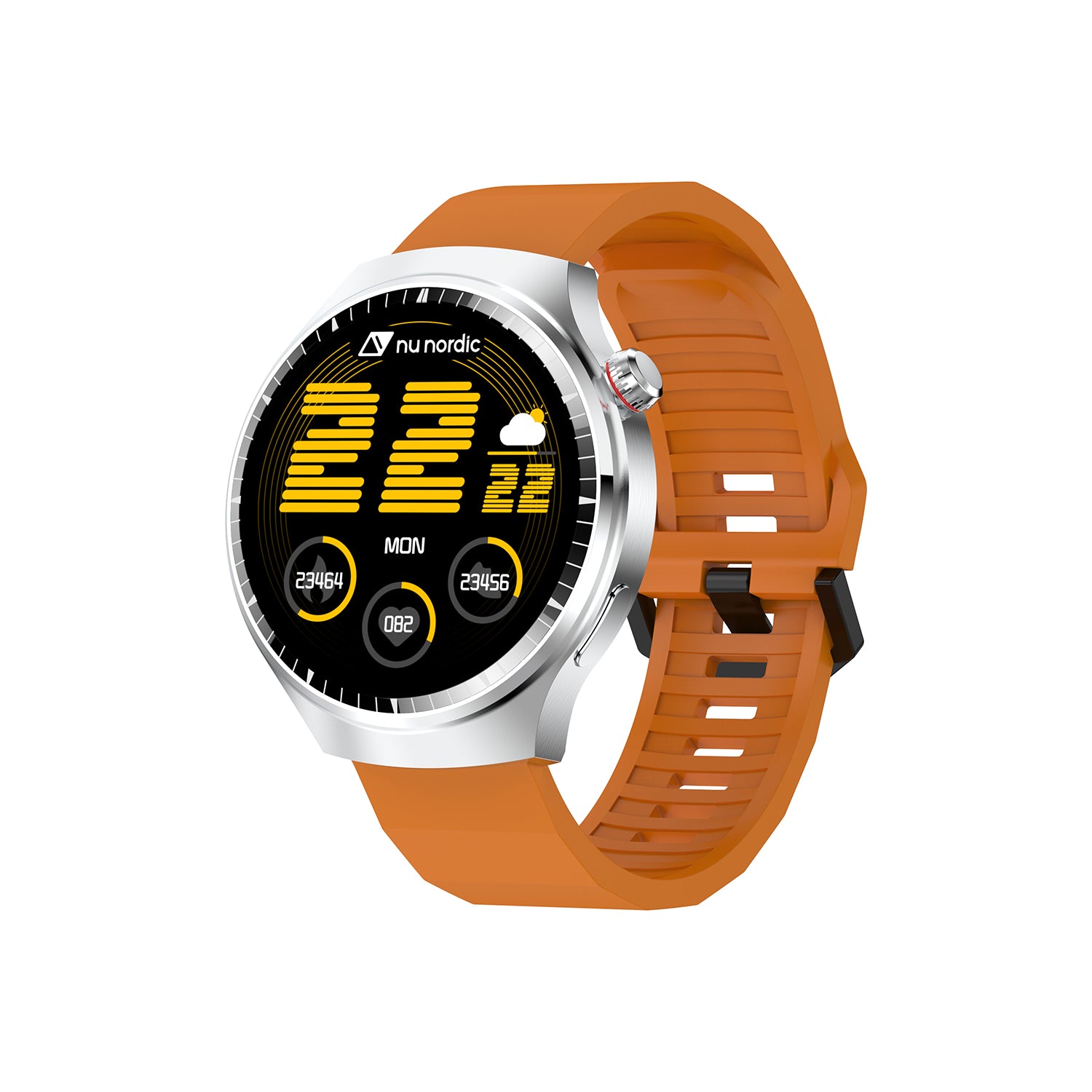 Smartwatch Nu Nordic Deportivo Para Caballero Case Plateado con Correa de Acero Inoxidable y Carga Inalámbrica
