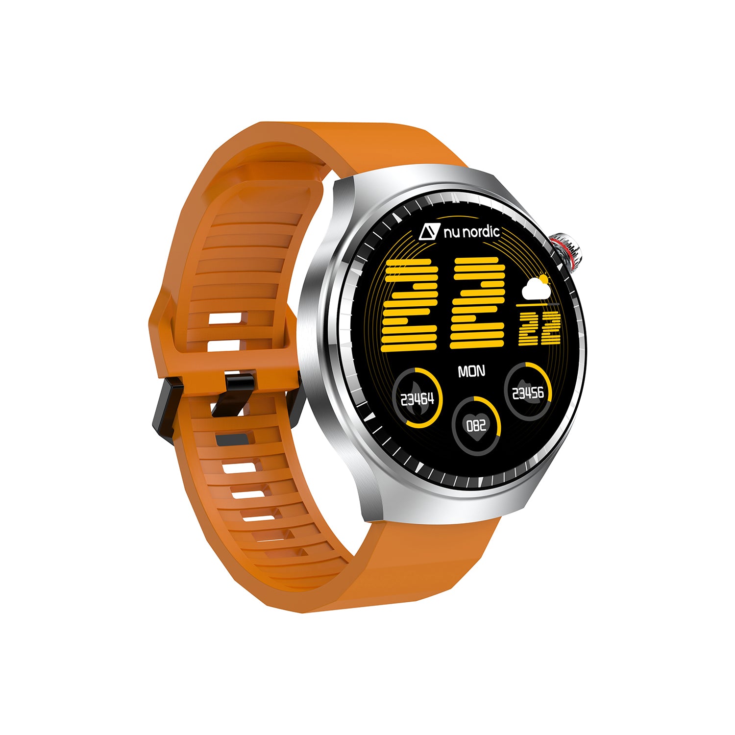 Smartwatch Nu Nordic Deportivo Para Caballero Case Plateado con Correa de Acero Inoxidable y Carga Inalámbrica