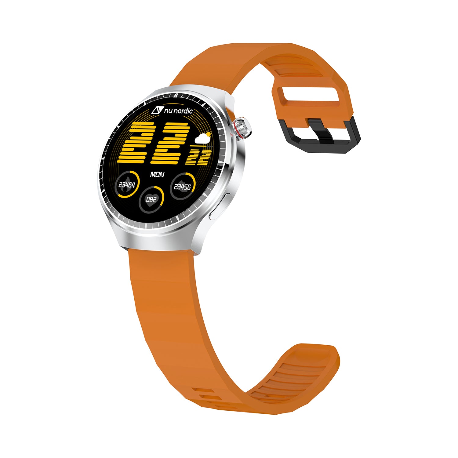 Smartwatch Nu Nordic Deportivo Para Caballero Case Plateado con Correa de Acero Inoxidable y Carga Inalámbrica