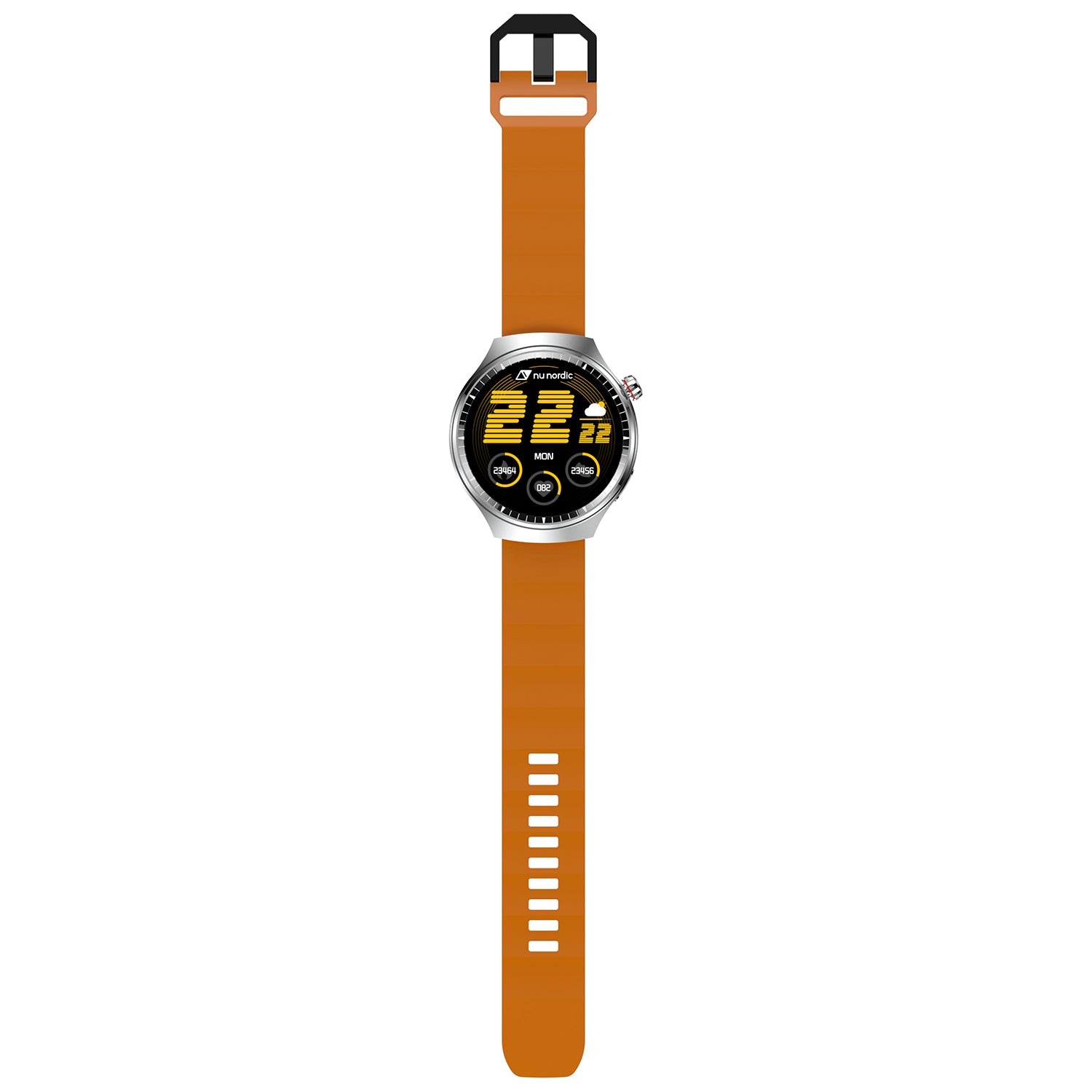 Smartwatch Nu Nordic Deportivo Para Caballero Case Plateado con Correa de Acero Inoxidable y Carga Inalámbrica