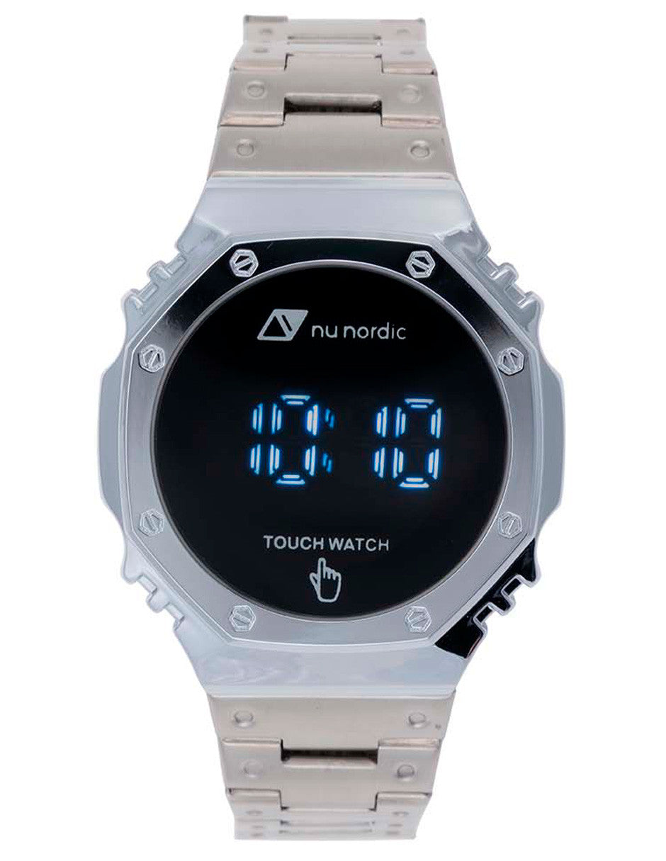 Reloj Nu Nordic Digital Caja Octagonal Extensible Metal Plateado