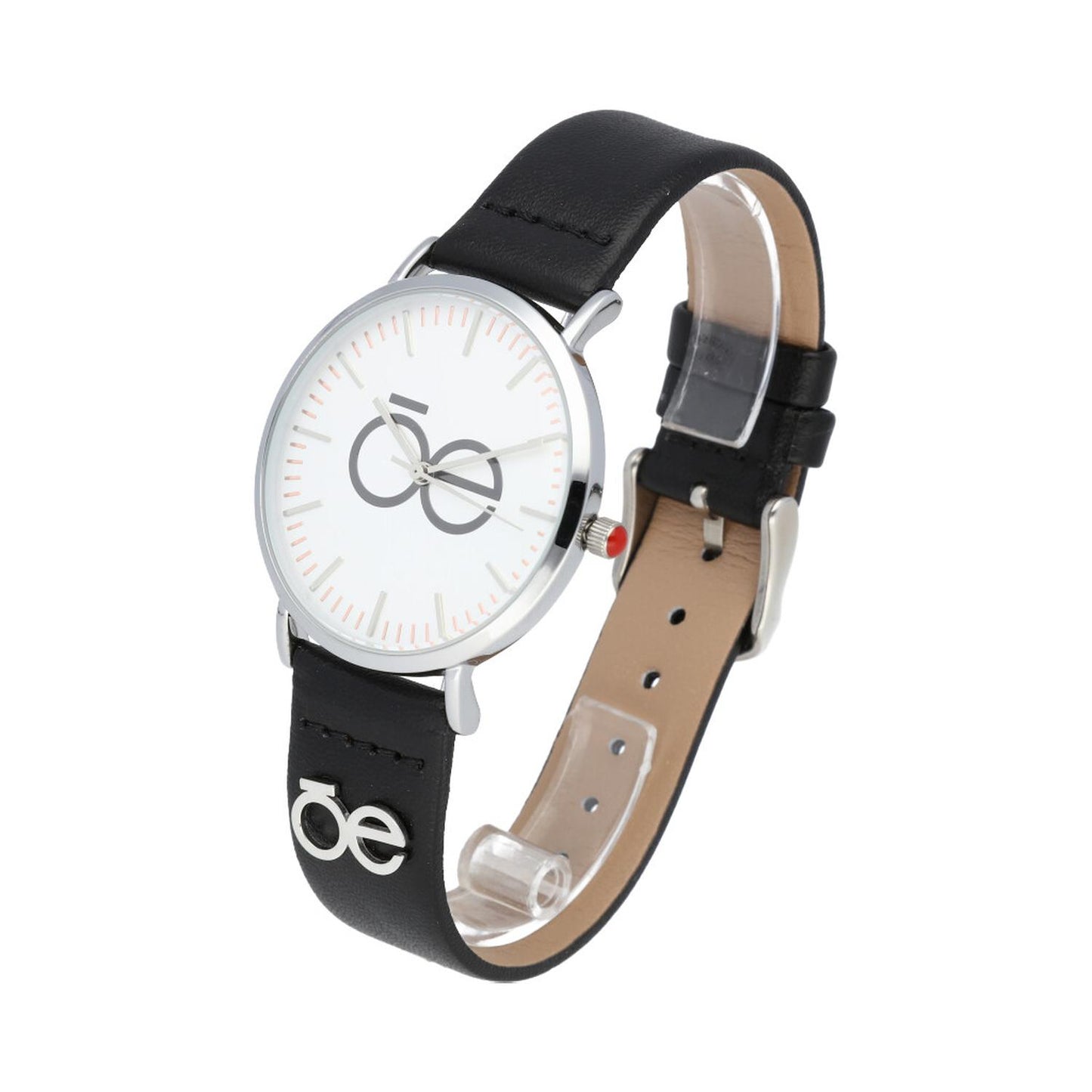 Reloj Cloe Amber Black Leather Silver Tone