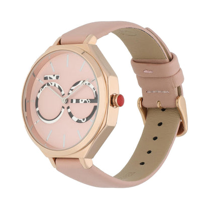 Reloj Cloe análogo para dama color beige con doble carátula y extensible de tacto piel