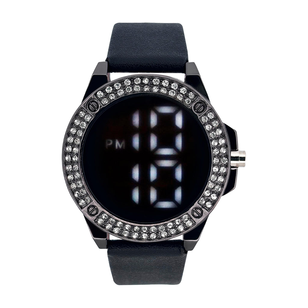Reloj Zeit Digital Para Dama Correa Tactopiel Marco Con Brillos