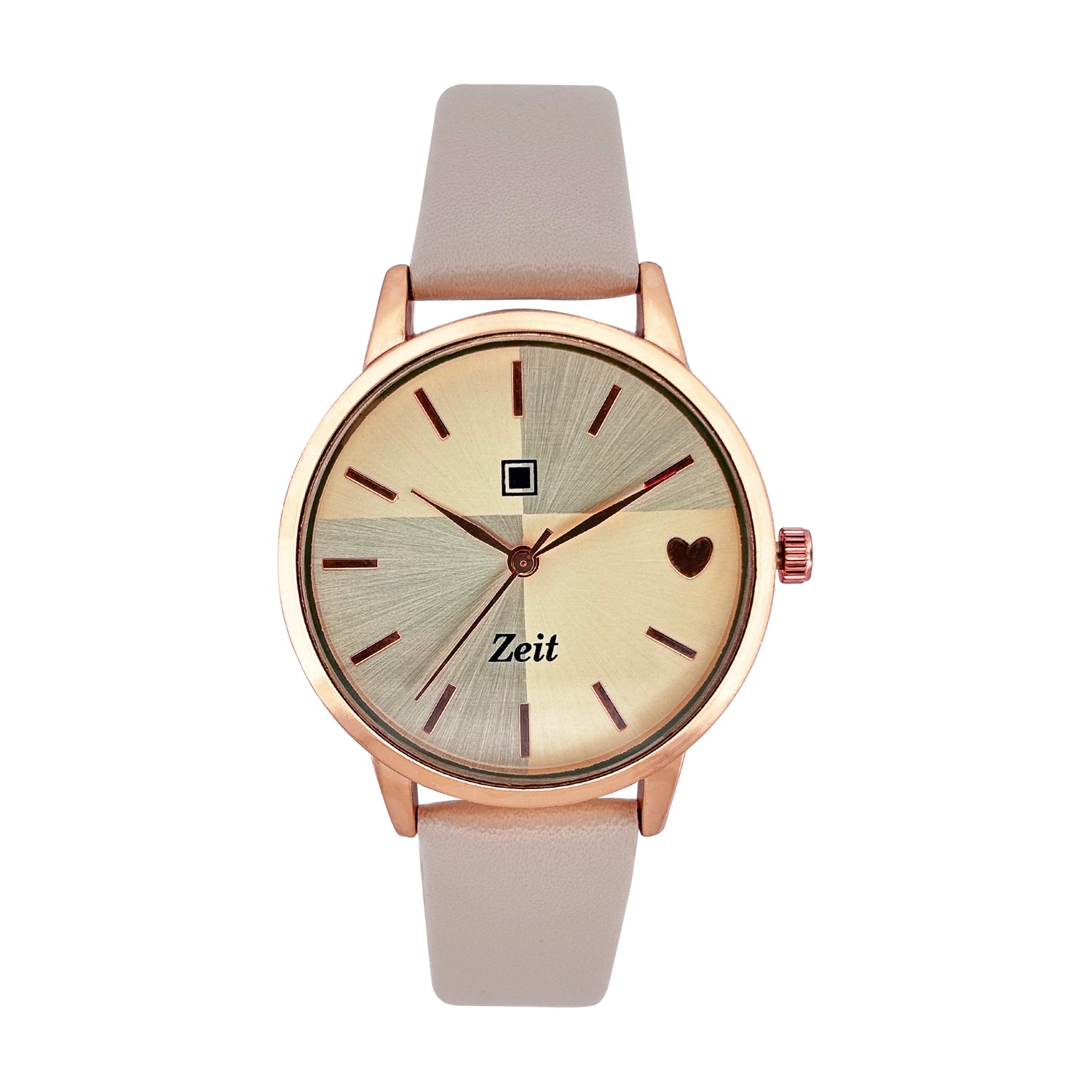 Reloj Zeit Análogo para Dama con Correa de Tacto Piel y Corazones en Indicadores