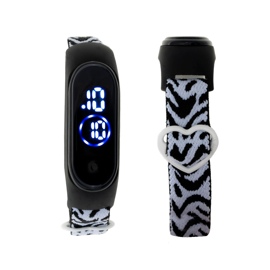 Reloj Zeit Digital Banda Elastico Animal Print Led
