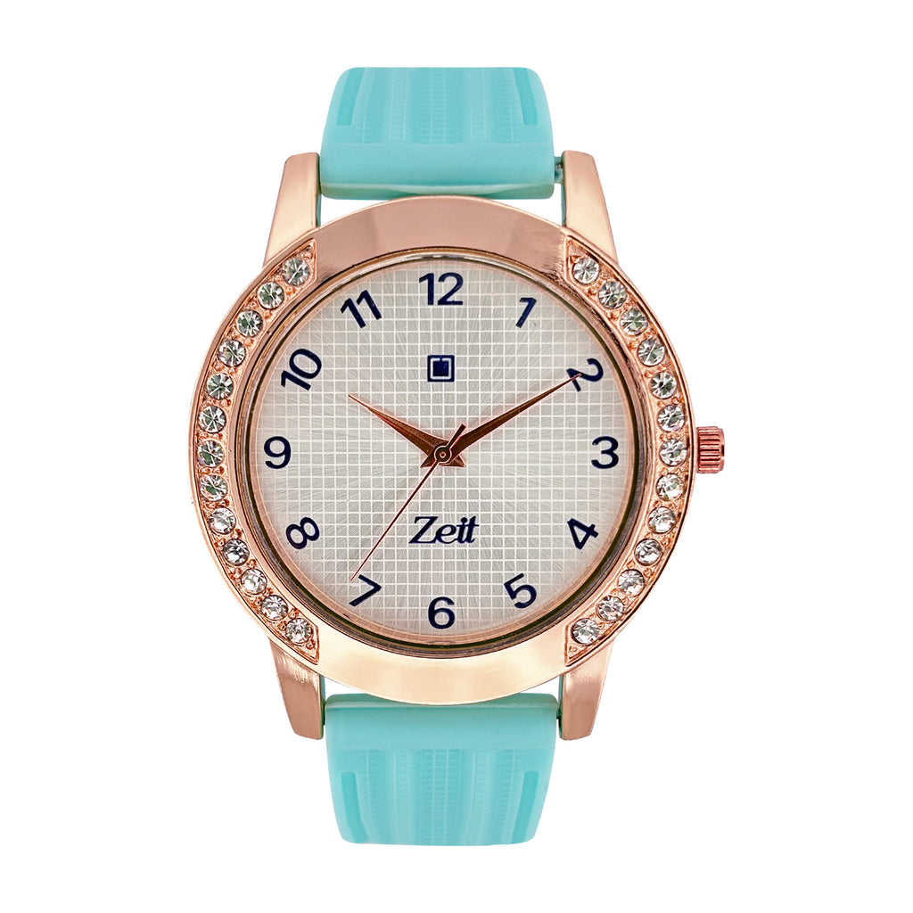 Reloj Zeit Analogo para Dama con Correa de Silicon y Caratula Patron de Malla