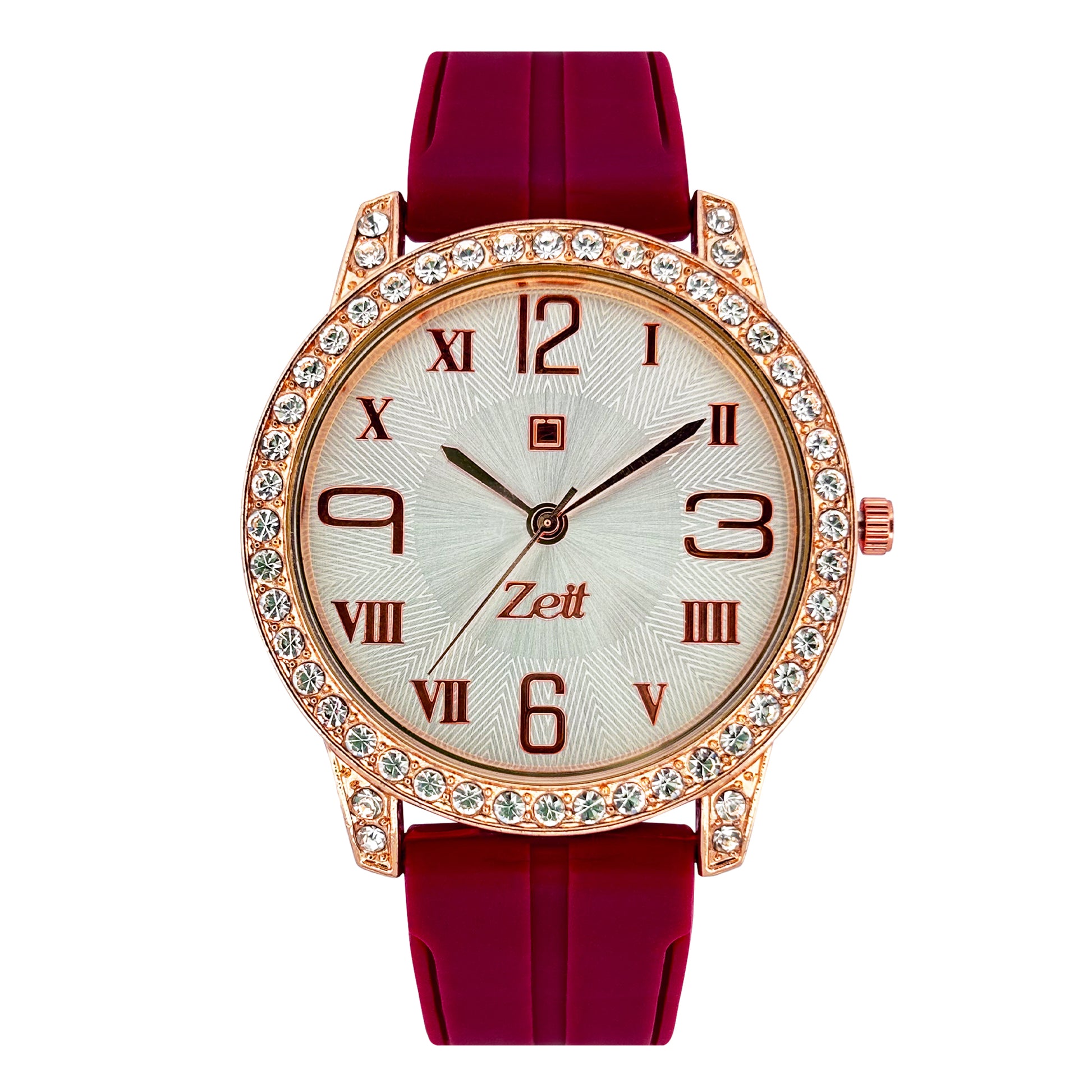 Reloj Zeit Analogo para Dama con Correa de Silicon y Pedreria en Bisel