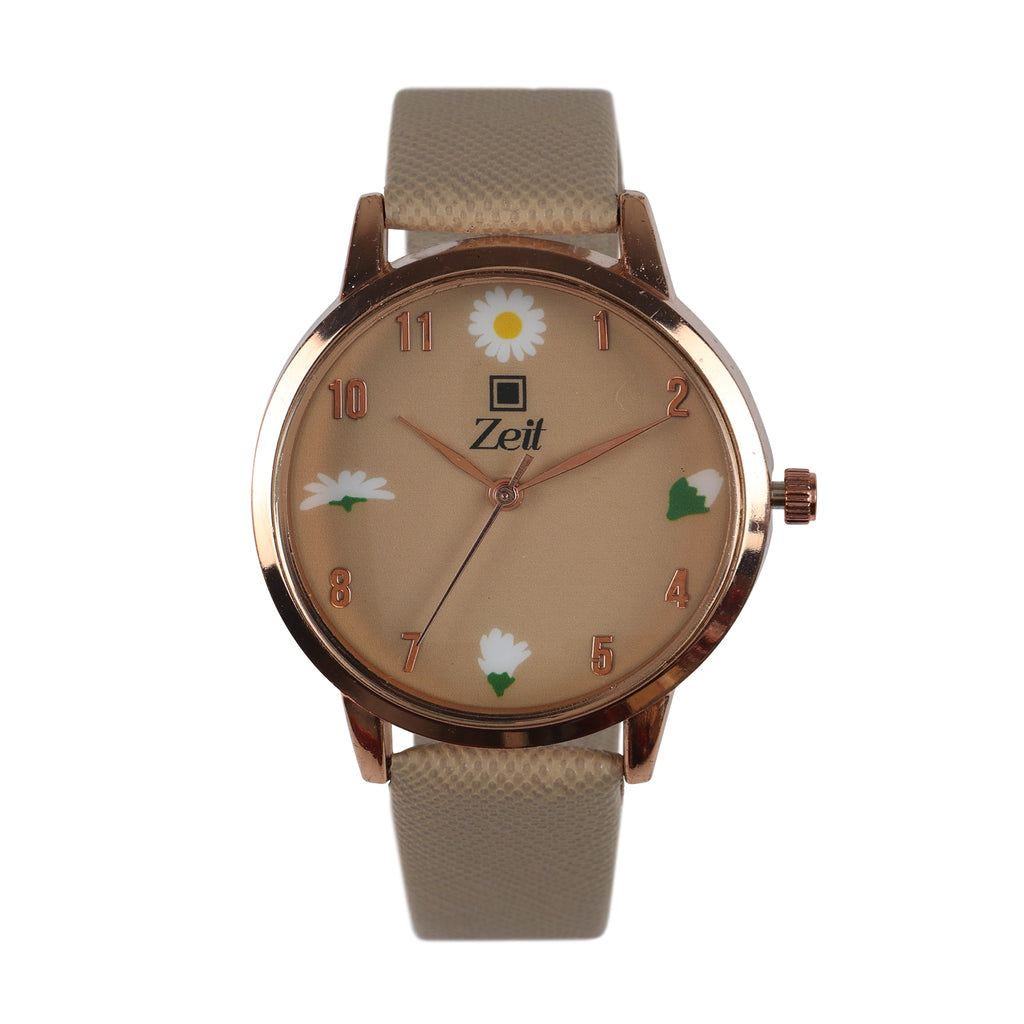 Reloj Zeit Analogo para Dama con Correa de Tacto Piel y Caratula con Flores