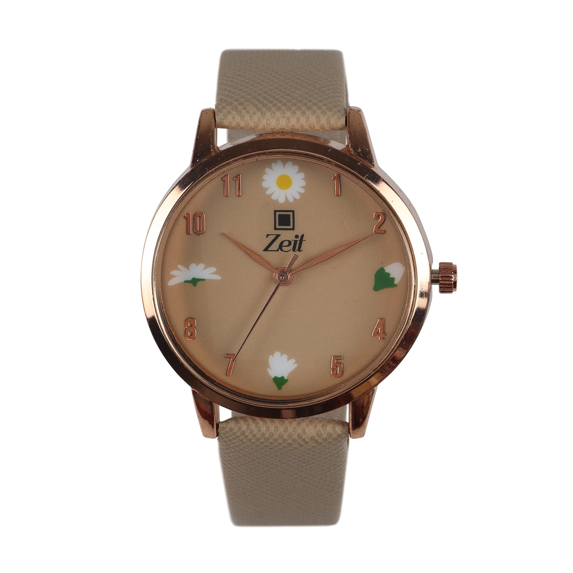 Reloj Zeit Analogo para Dama con Correa de Tacto Piel y Caratula con Flores