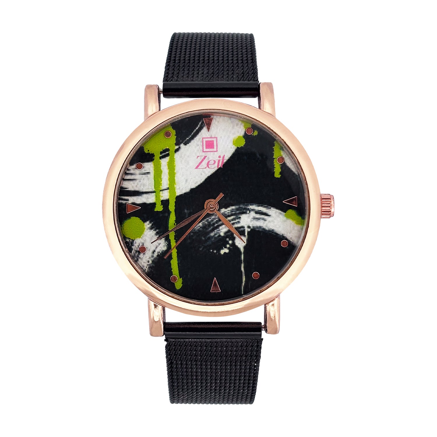 Reloj Zeit Dama Analogo Correa de Mesh y Diseño de Pintura en Caratula