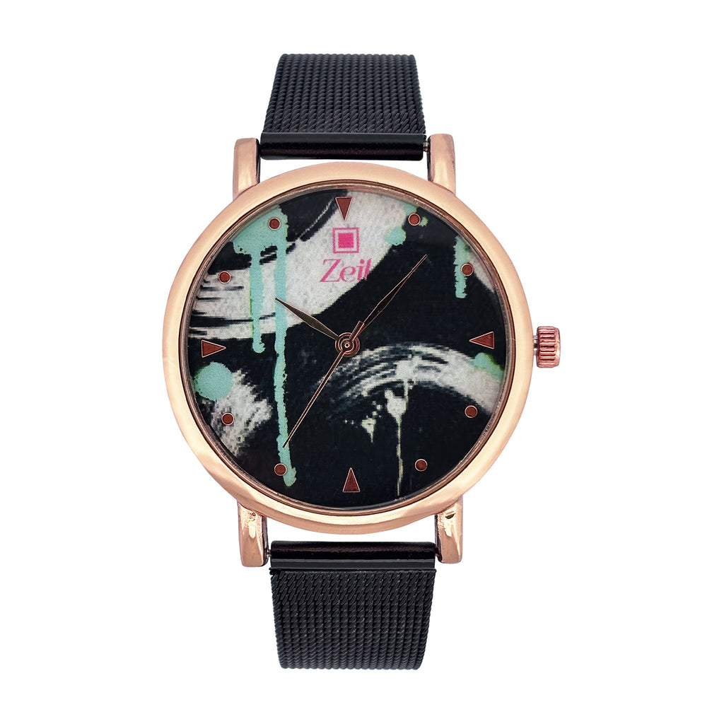 Reloj Zeit Dama Analogo Correa de Mesh y Diseño de Pintura en Caratula