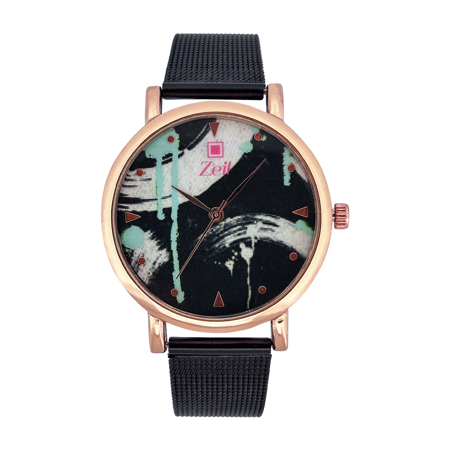 Reloj Zeit Dama Analogo Correa de Mesh y Diseño de Pintura en Caratula