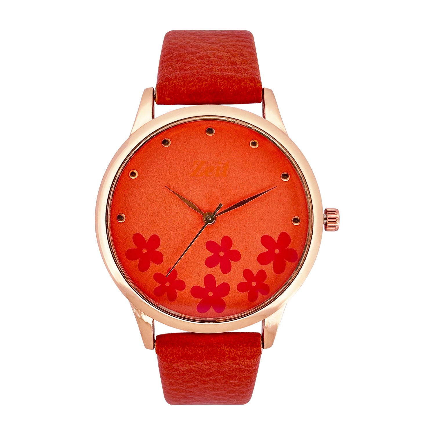 Reloj Zeit Análogo para Dama con Correa de Tacto Piel y Carátula con Flores