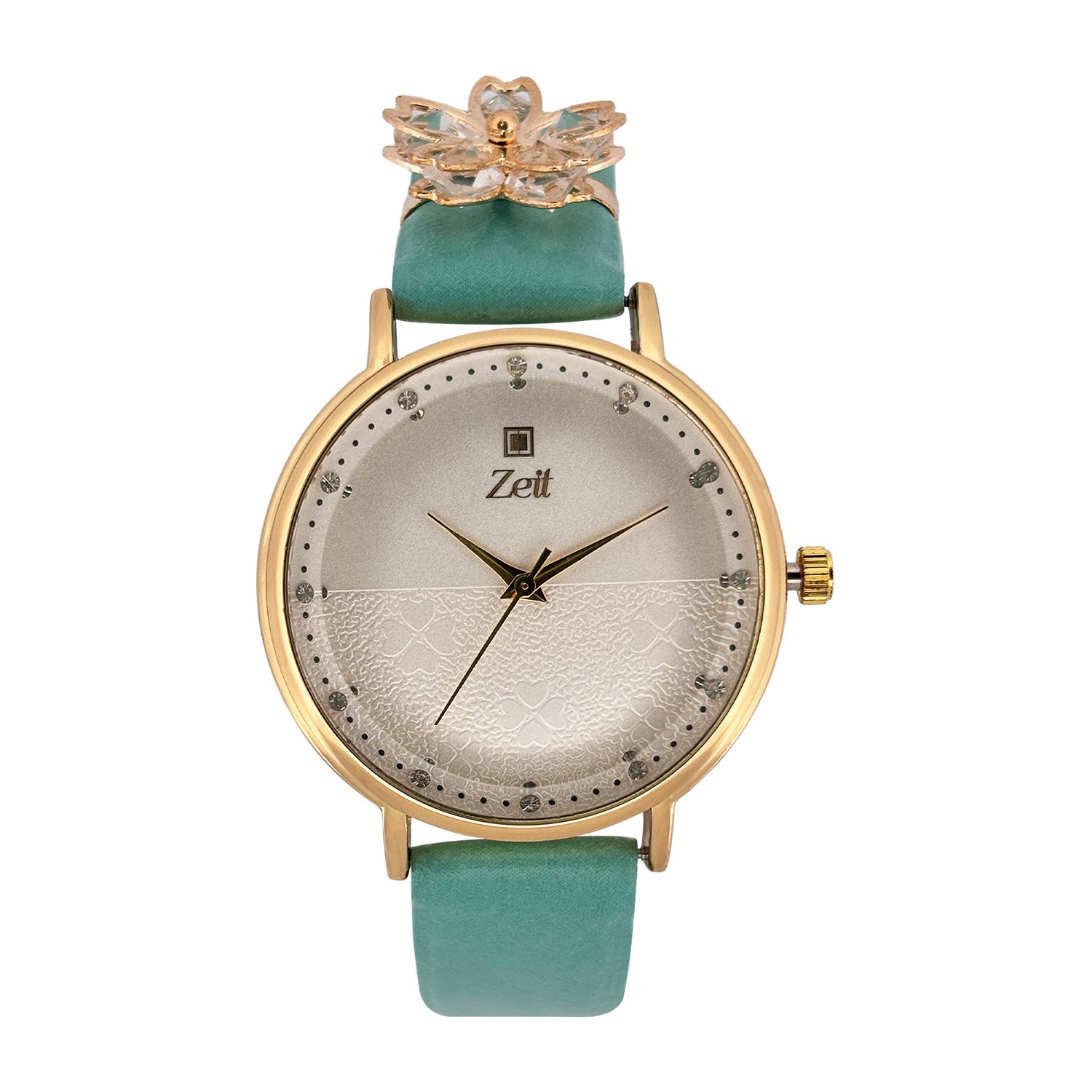 Reloj Zeit Analogo para Dama con Correa de Tactopiel Color y Charm Cristal de Flor