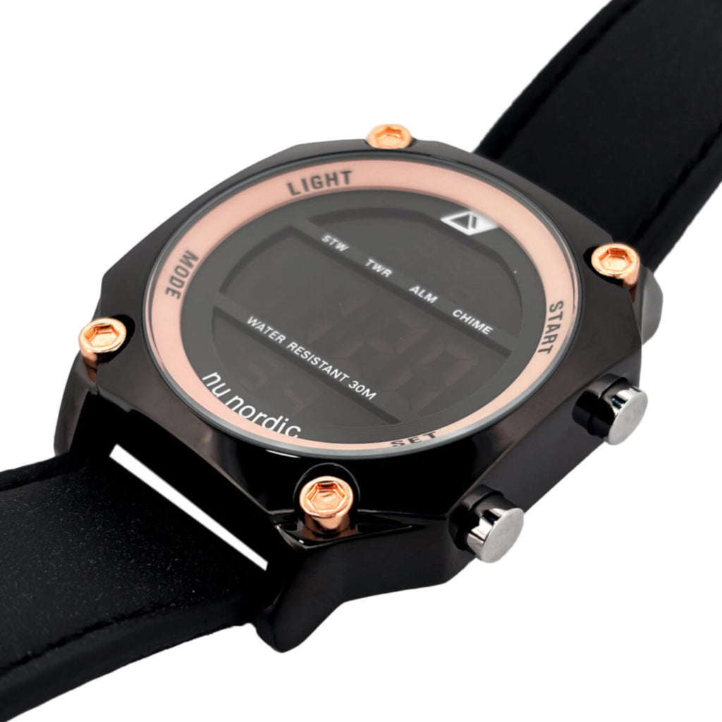 Reloj Nu Nordic Digital con Correa de Tactopiel Negro Caja Bronce