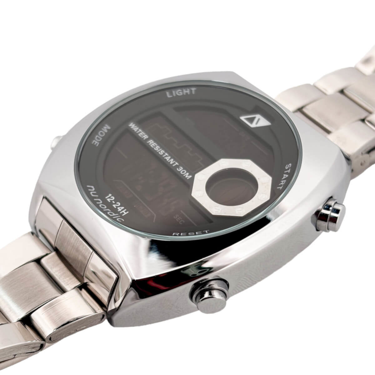 Reloj Nu Nordic Digital con Correa de Metal Plateado