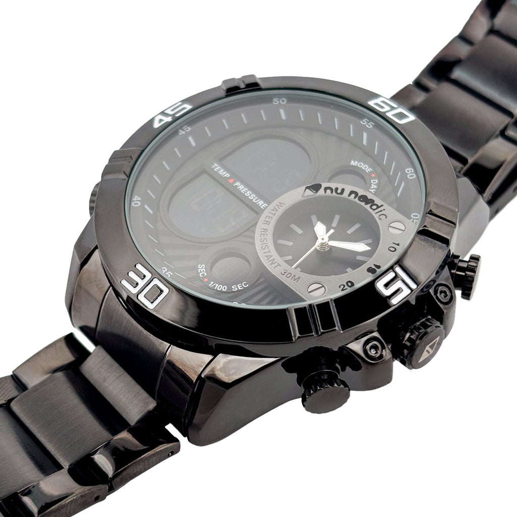 Reloj Nu Nordic Digital con Correa de Metal con Simuladores en Caratula Negro