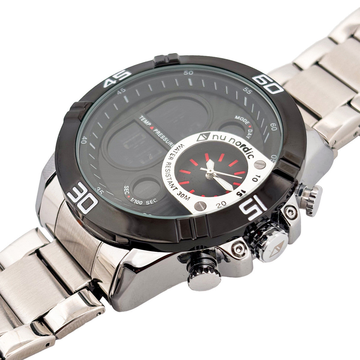 Reloj Nu Nordic Digital con Correa de Metal con Simuladores en Caratula Plateado