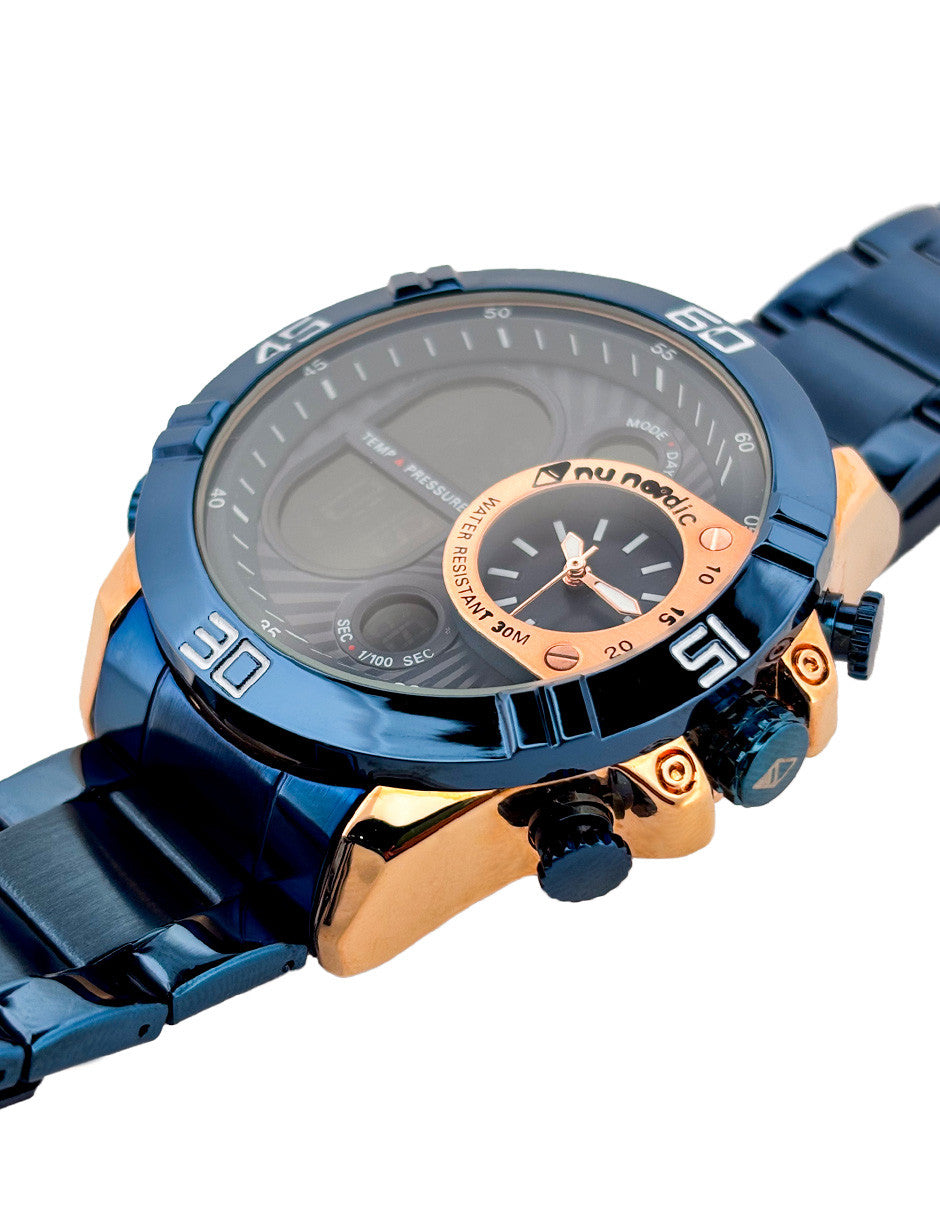 Reloj Nu Nordic Digital con Correa de Metal con Simuladores en Caratula Azul
